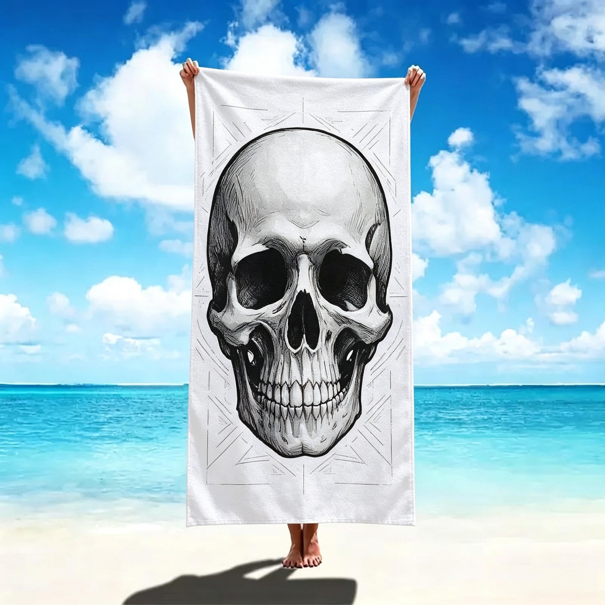 YZQGLHP Microfibre Quick Drying Minimalist Skull Beach Towel 80x180cm