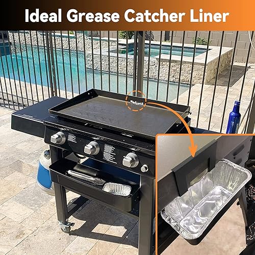 Miniatura 6 de SHINESTAR Paquete de 50 forros para vasos de grasa Blackstone de 17, 22, 28, 30, 36 pulgadas con taza de grasa trasera, bandeja de goteo desechable
