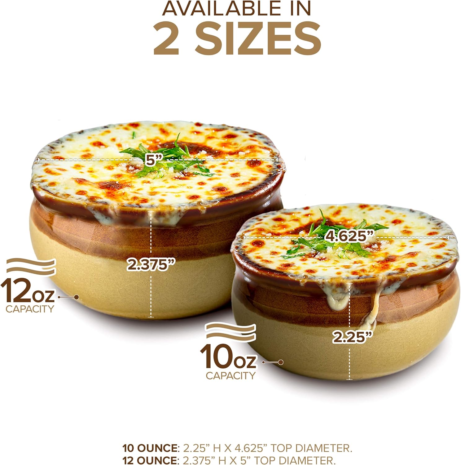  | Stock Your Home Mini French Onion Soup Crocks (4 Count) - 10 Ounce Oven Safe French Onion Soup Bowls - Two-Toned Brown & Ivory Miniature Ceramic Porcelain Soup Bowls - Stoneware Crocks for Soup: Soup Bowls