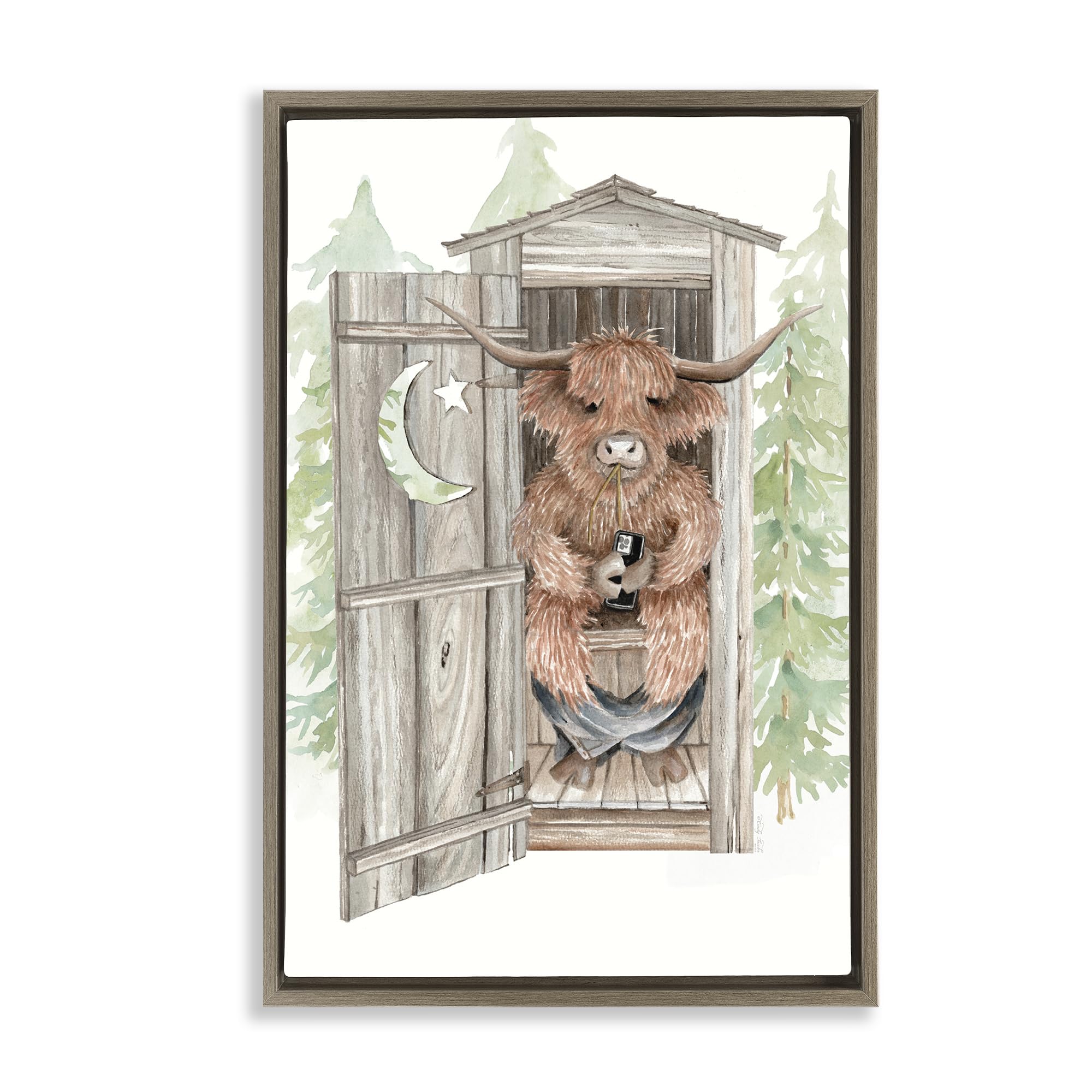Stupell Industries 'Lost In Scroll Outhouse', Floating Frame Canvas Art, Brown, 17 x 25 Inches, Easy to Hang and Sturdy, Made in USA, by Cindy Jacobs