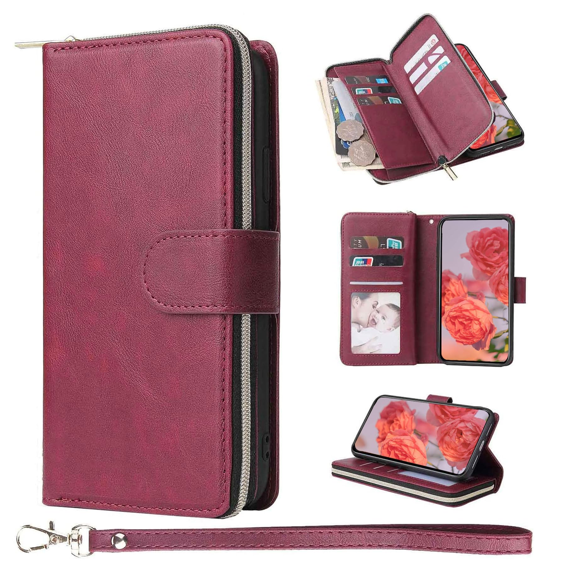 ZCDAYE Custodia per Samsung Galaxy A34 5G con 9 scomparti per carte di credito, in pelle PU per Samsung A34 5G, colore rosso