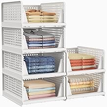 HOMIDEC Wardrobe Storage Organiser, 6 Pack Stackable Clothes Storage Drawers Baskets Boxes, Folding Plastic Cupboard Organiser Shleves for Bedroom Wardrobe Closet