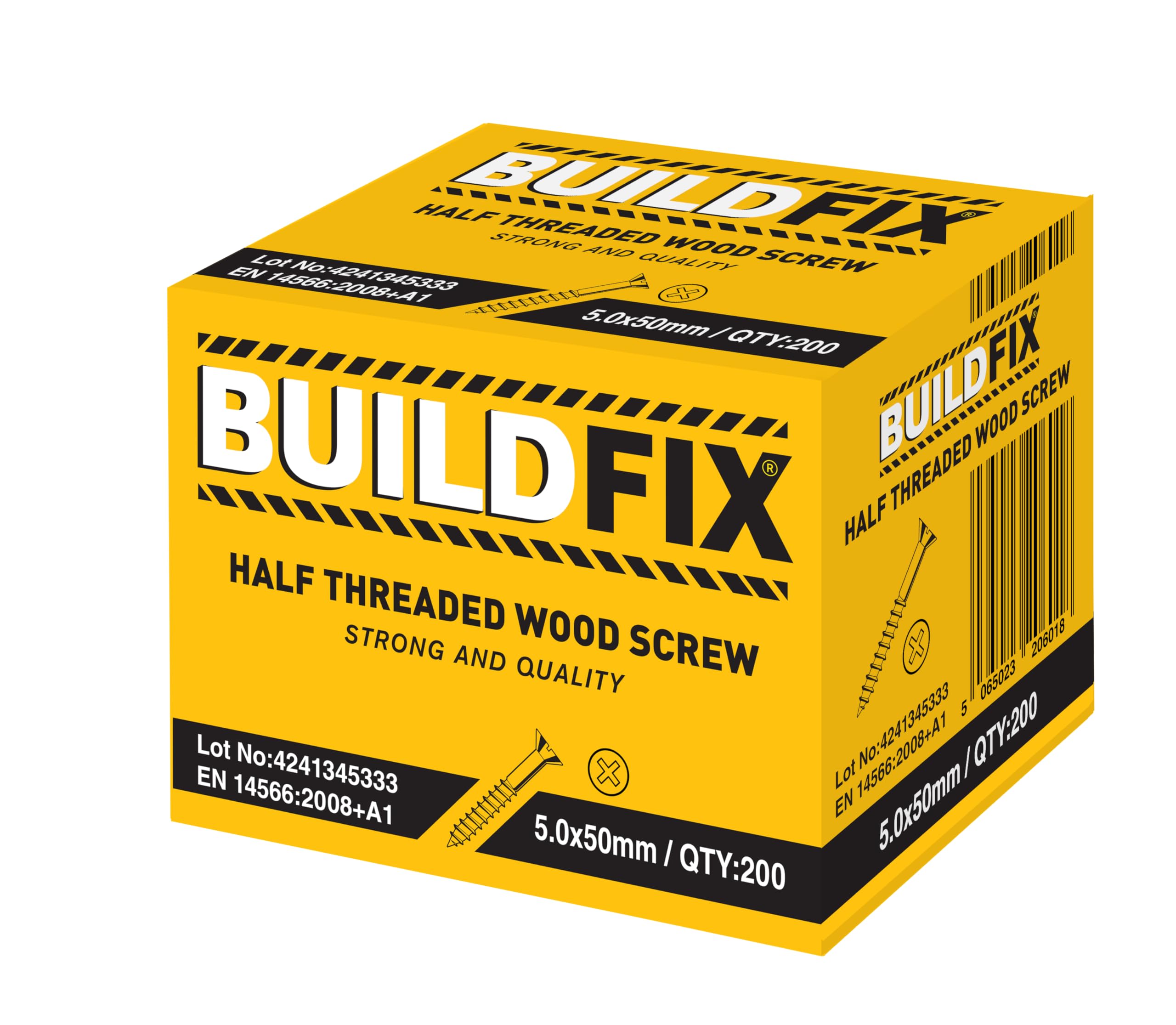 5x50mm Wood Screws Half Threaded | PZ2 Countersunk Yellow Zinc | Timber Joinery Screws | Trade Pack 200 | BuildFix