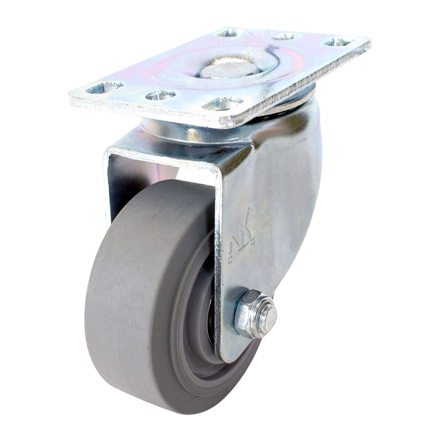 NK CTPR3SS Swivel Plate Caster with Non Marking Soft Gray Rubber TPR Wheel (3 -Inch, Swivel Caster)