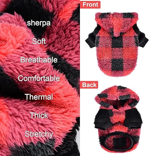 Miniatura 8 de Suéter a cuadros para perros pequeños, hembras y niños, sudadera de invierno con capucha, ropa cálida y esponjosa para clima frío, vacaciones