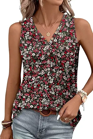 KISSMODA Womens Boho Tops for Summer Sleeveless Tanks Loose Fit Casual Blouse Daily Shirts for Leggings (S-3XL)