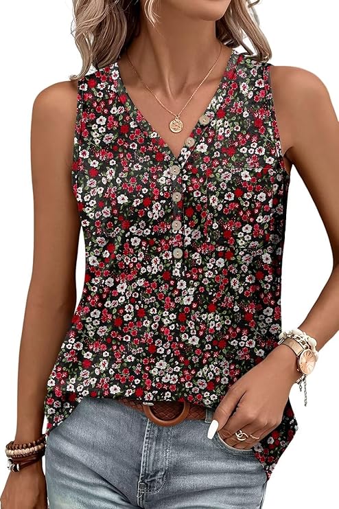 KISSMODA Womens Boho Tops for Summer Sleeveless Tanks Loose Fit Casual Blouse Daily Shirts for Leggings (S-3XL)