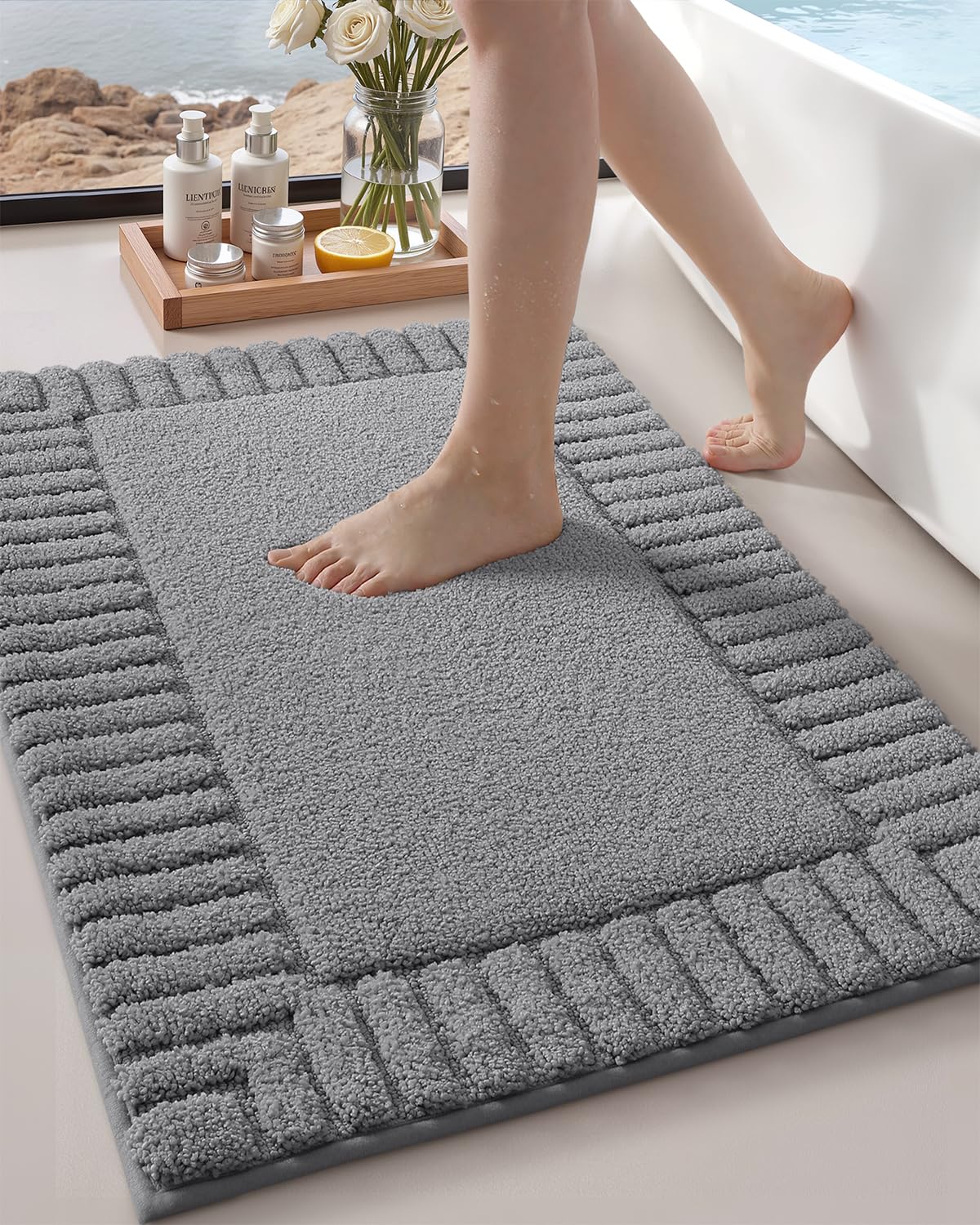 Base Tpr Segura Alfombra De Baño Antideslizante Color&Geometry - 50x80cm, Microfibra Absorbente, Base TPR, Lavable, Azul Protección Suelos Bañera