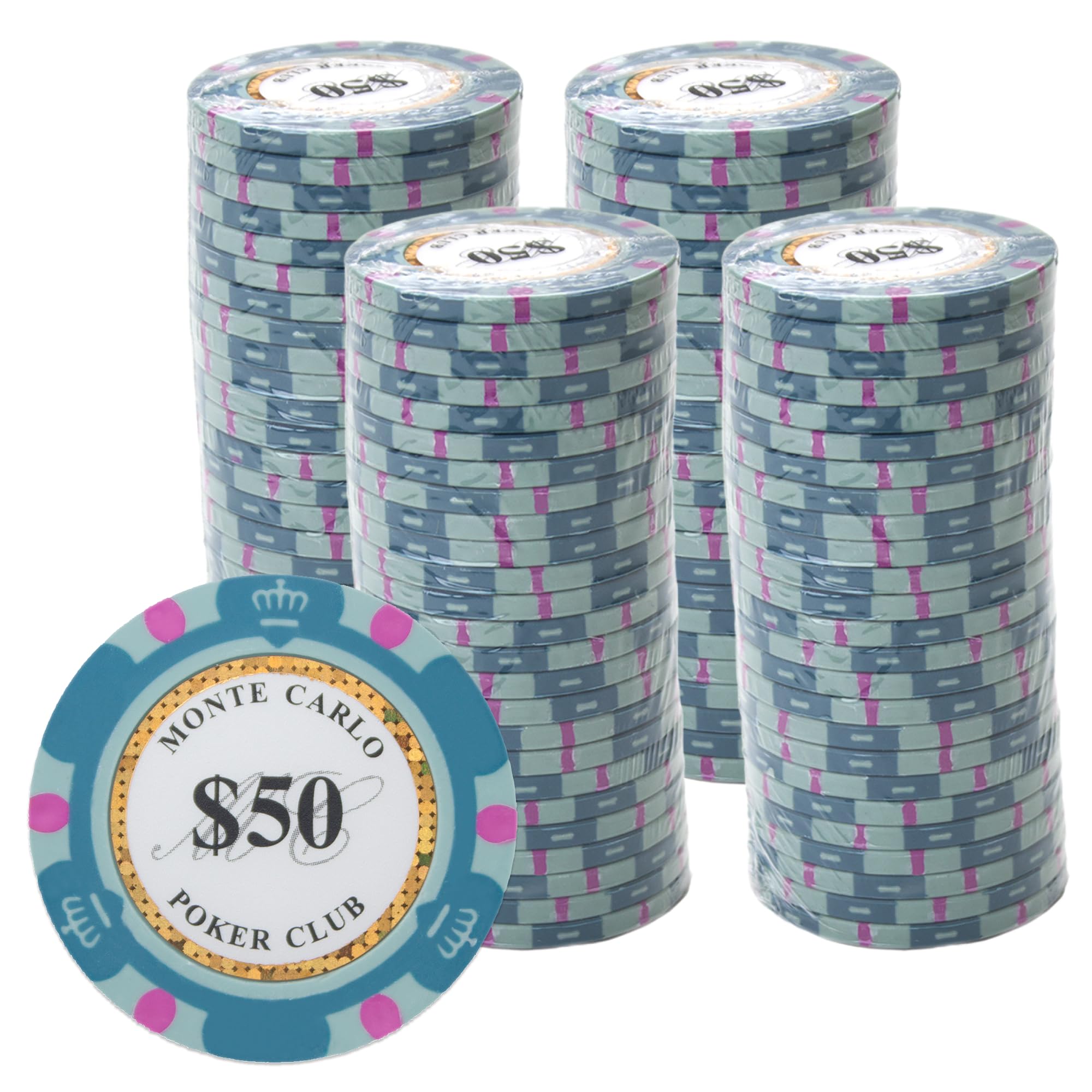 Gamers Lounge Monte Carlo 14-gram Poker Chips (100-pack) - Premium Heavyweight Clay Composite ($50 Dark Blue)