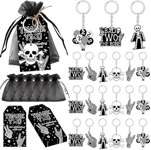 Bad Two the Bone - Kit de etiquetas y llaveros con temática de roca negra, decor