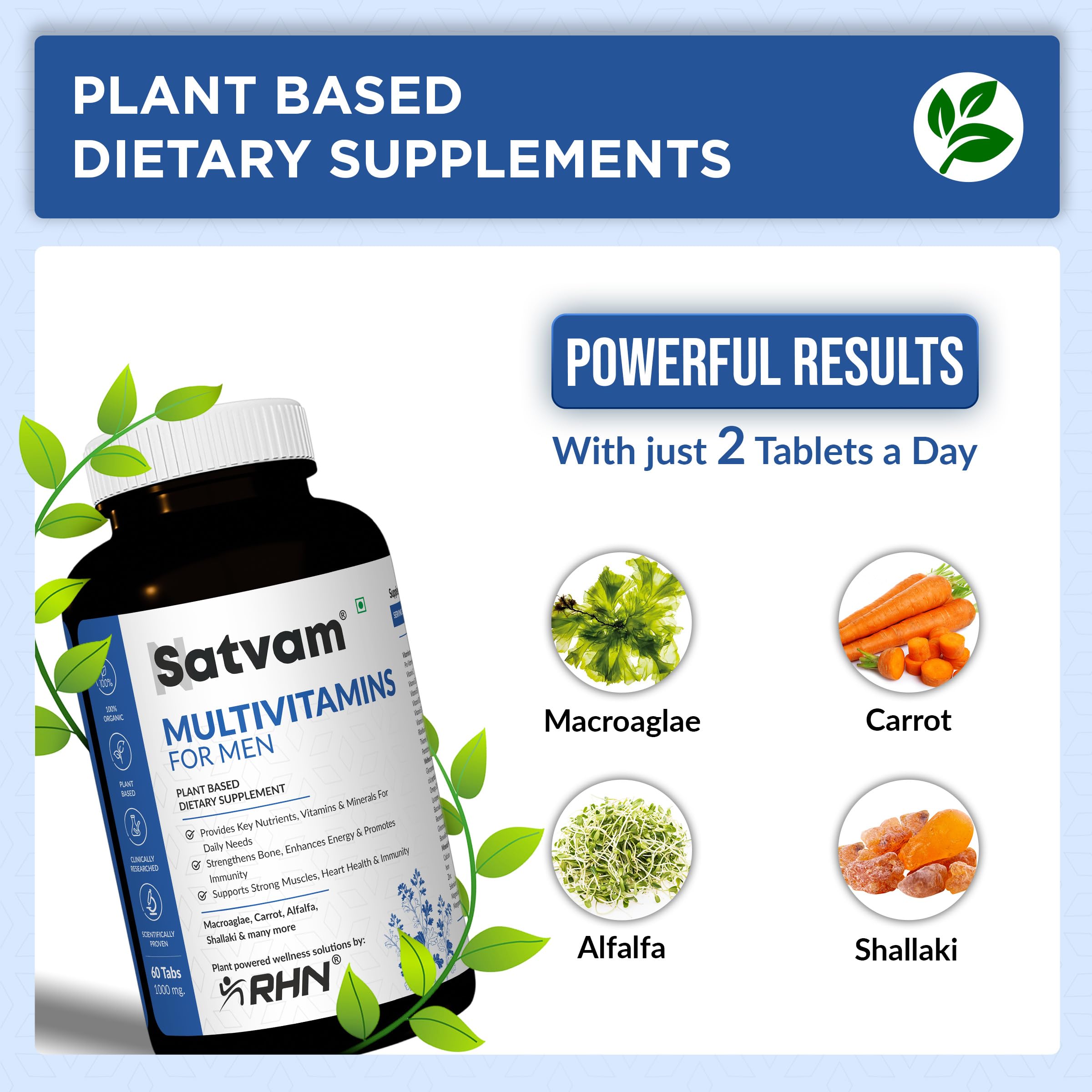 SATVAM Natural Multivitamin (60 Tablets) for Men Comprehensive Energy, Immune, Prostate & Cognitive Support | Enhances Vitality & Overall Wellness — Amazon image 3