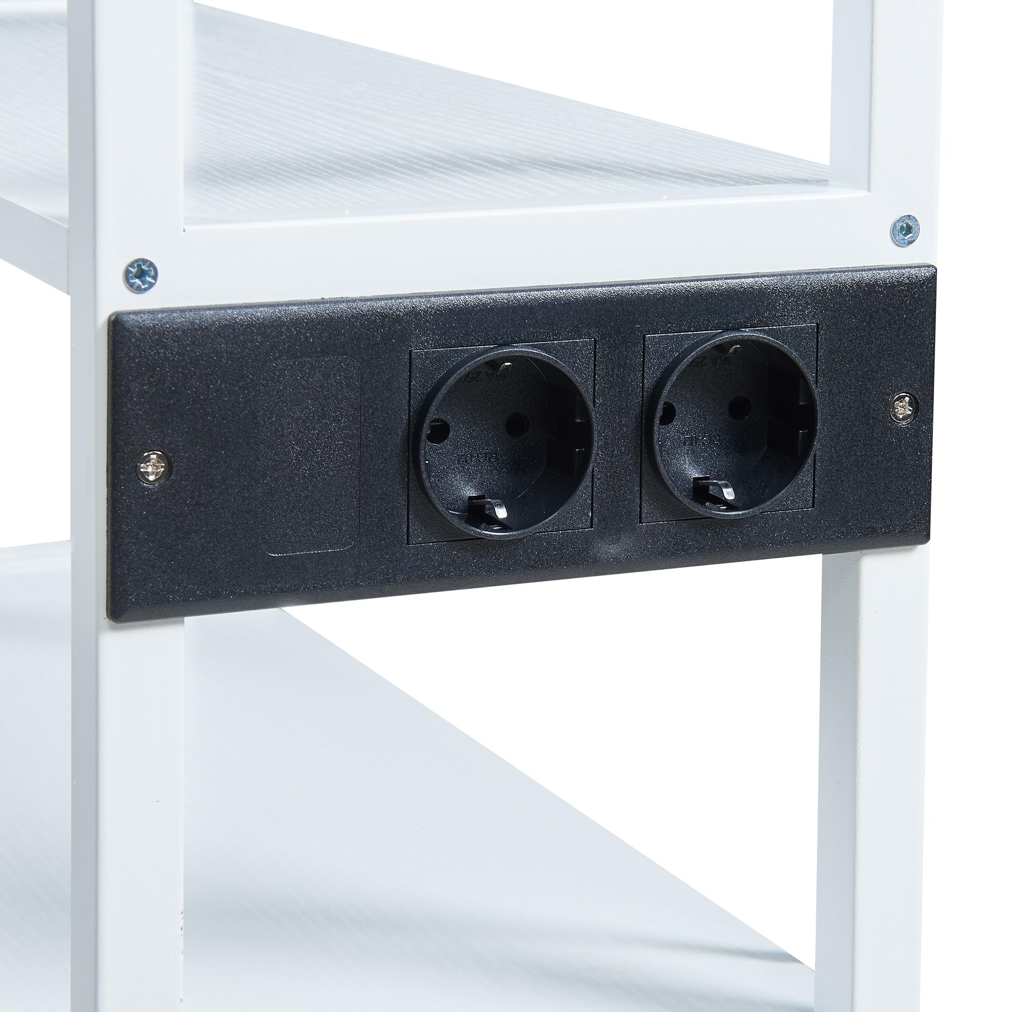 [en.casa] Carrello Porta Stampante per Ufficio Studio a 3 Livelli con 2 Prese di Corrente Scaffale Supporto Laterale con Ruote e Ripiani Griglia 100 x 55 x 38 cm - Bianco