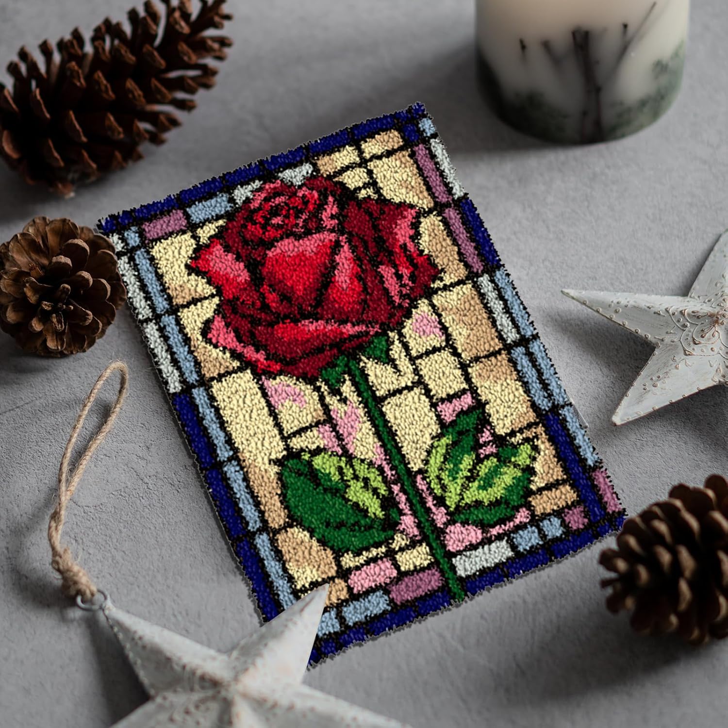 Latch Hook Kits for Adults Kids Rug Tapestry Kits with Printed Canvas DIY Embroidery Kits Festival Gifts Home Decoration (Flower)