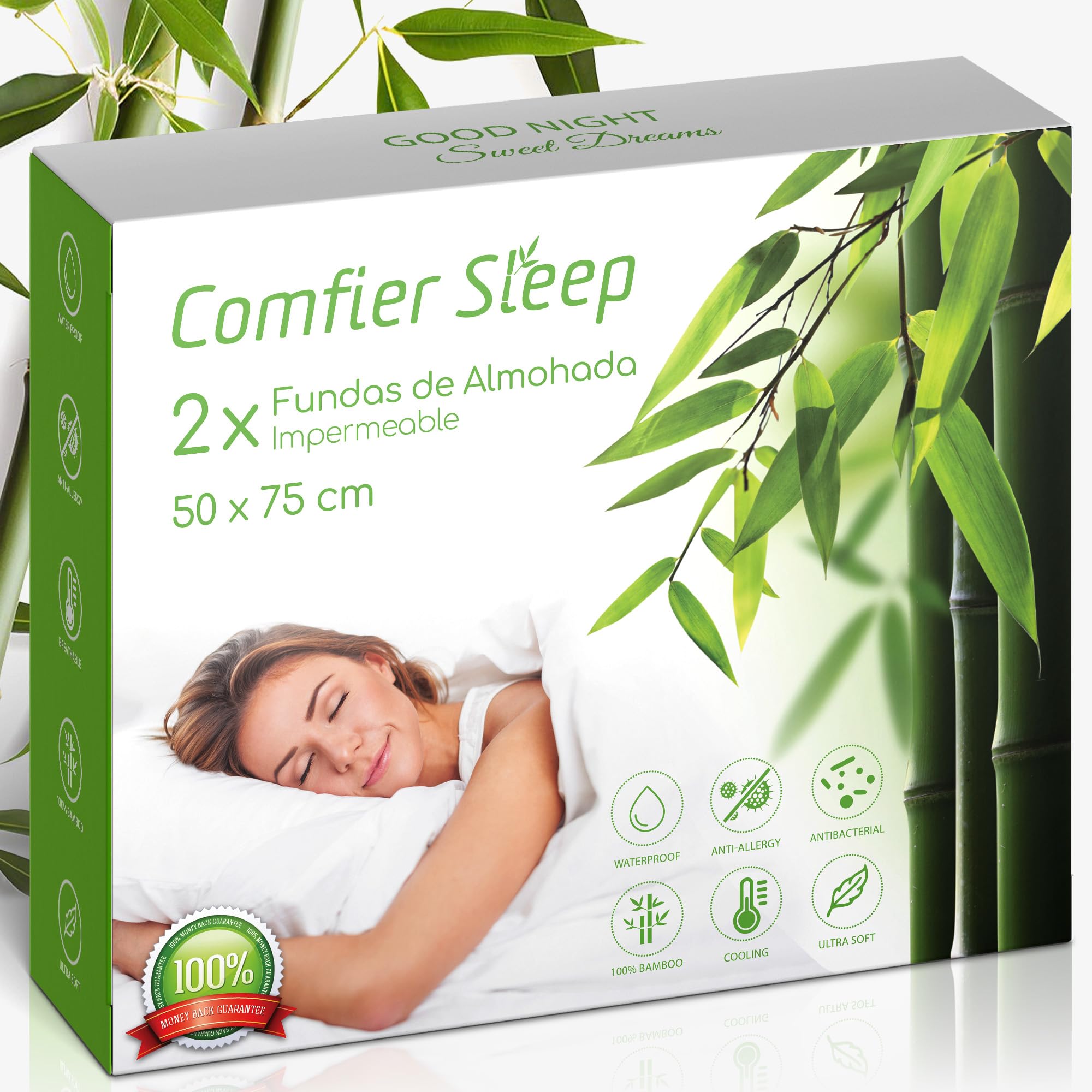Pack of 2 Pillow Protectors 75 x 50 – 100% Bamboo Three Layers Silent – Breathable Waterproof Pillow Case 75 OEKO-TEX STANDARD 100