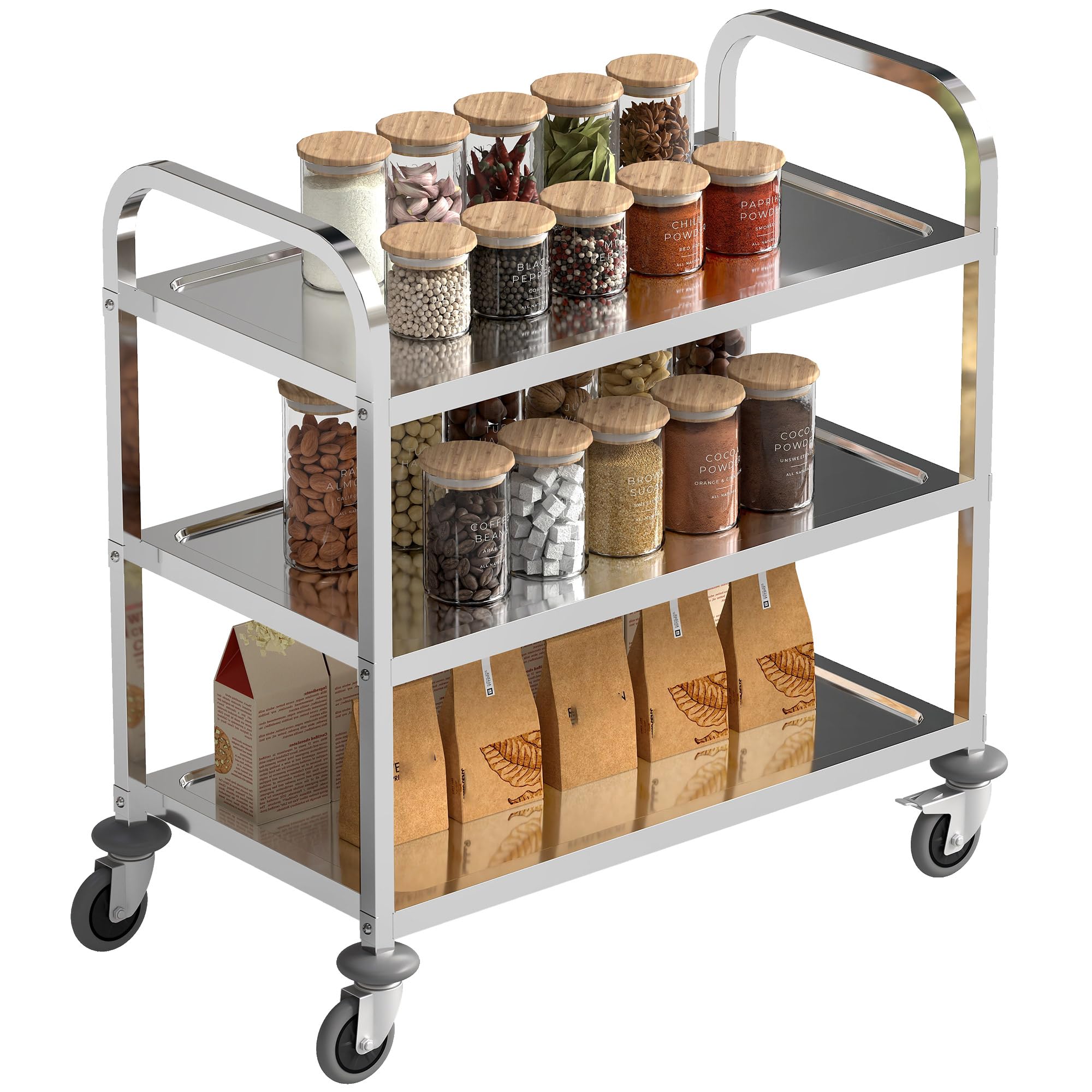 HOMCOM Desserte de Cuisine Chariot roulettes 90,5 x 50,5 x 88,2 cm Argenté | à 3 Étagères, Acier Inox., Cuisine et Salle à Manger