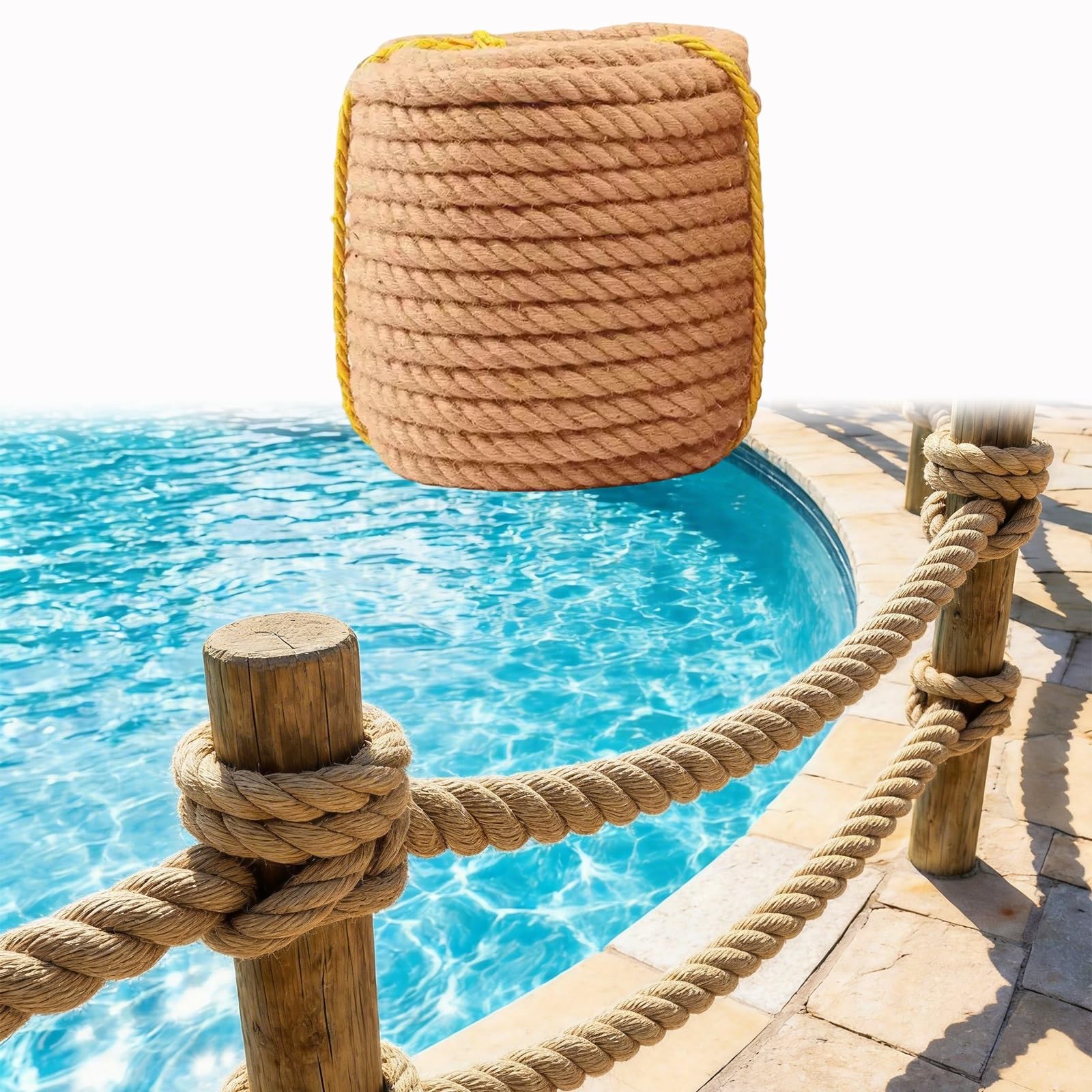 Corde de Jute Robuste, Corde de Chanvre torsadée Durable de 10 m, pour clôtures de Piscine, quais, rambardes, amarres de Bateau, balançoire, tir à la Corde, décoration de Jardin et clôture d