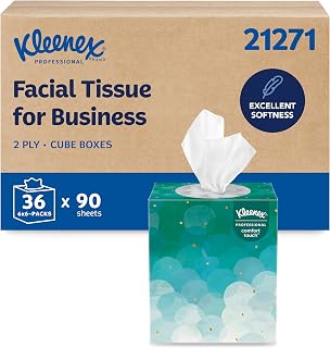Kleenex Professional 2-Ply Facial Tissue Bulk Case, 36 Upright Cube Boxes (3240 Sheets) for Businesses