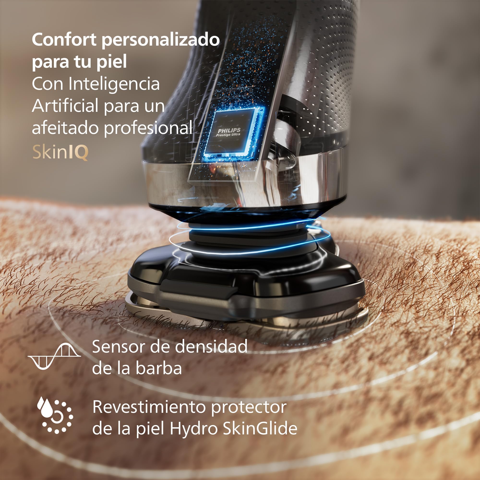 Philips i9000, Afeitadora Eléctrica Hombre, Máquina de Afeitar Barba en Seco y Mojado, Tecnología SkinIQ, Base de Carga, Recargable, Estuche de Viaje, Centro de limpieza, X9002/30