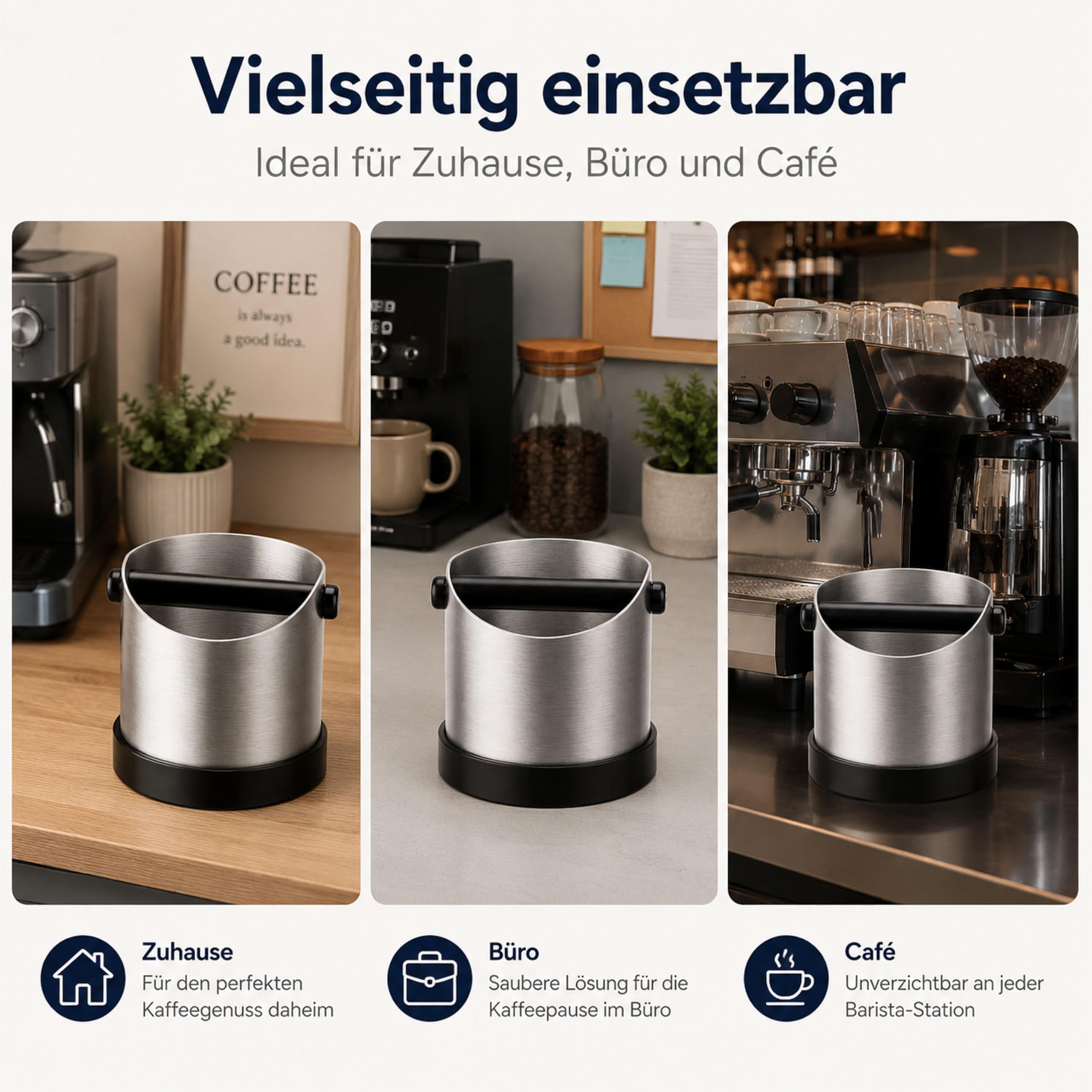 URMONA Knock Box per Espresso, Contenitore Fondo Caffè 1,3L in Acciaio Inox, Abklopfbehälter con Barra Rimovibile e Base Antiscivolo, Accessorio per Macchina Caffè Delonghi Sage Ninja (Argento)