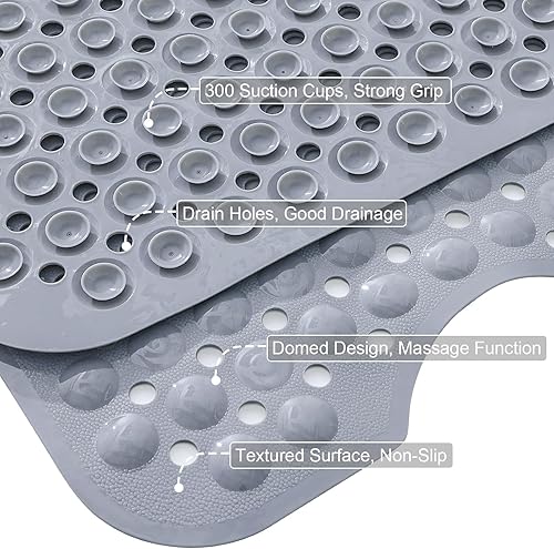 Miniatura 6 de Arotive Tapetes para bañera y ducha, extra largas antideslizantes de 39.3 x 15.7 pulgadas, con orificios de drenaje y ventosas, tapetes de baño para