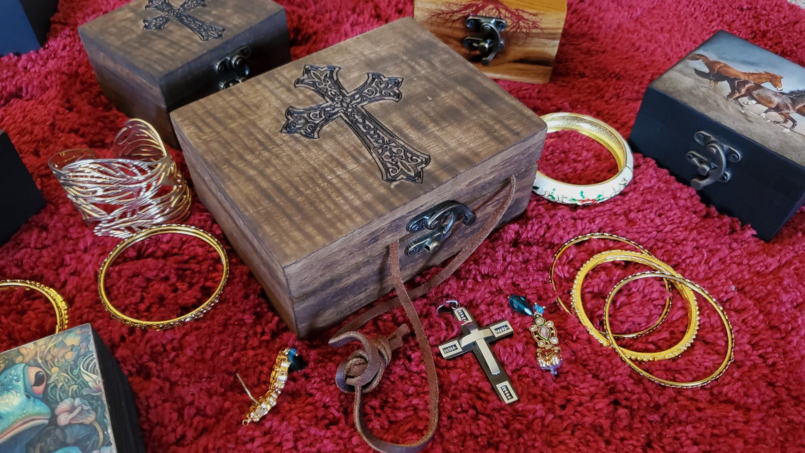 Cross Engraved Rosary Keepsake Box | Prayer Inspiration First Communion Jewelry Holder, Decorative Box for Small Jewelry & Mementos (5.75in CRE)