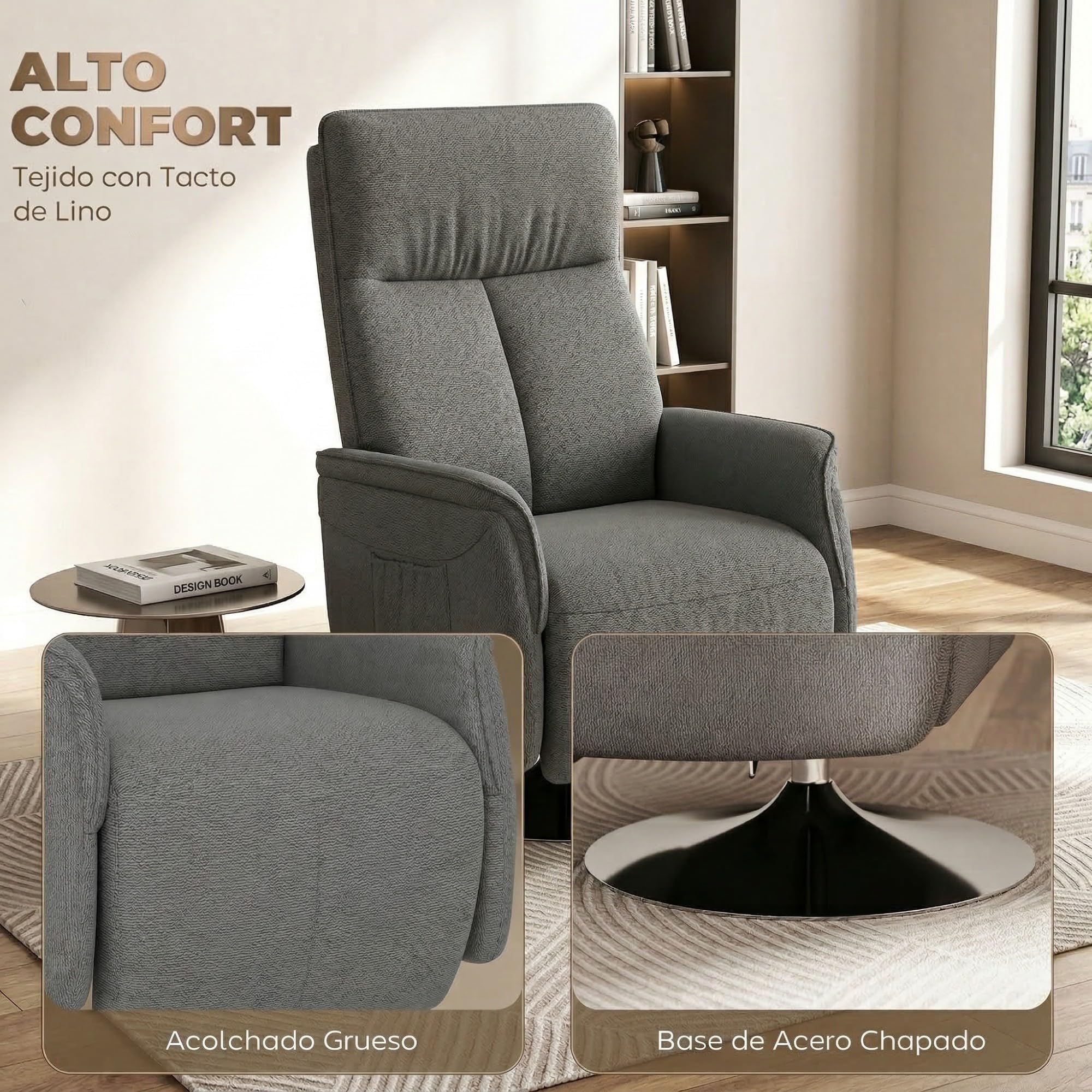 HOMCOM Sillón Relax Reclinable con Reposapiés Sillón de Masaje con 10 Puntos de Masaje Giratorio 360° Mando a Distancia Butaca Reclinable para Salón Oficina Gris