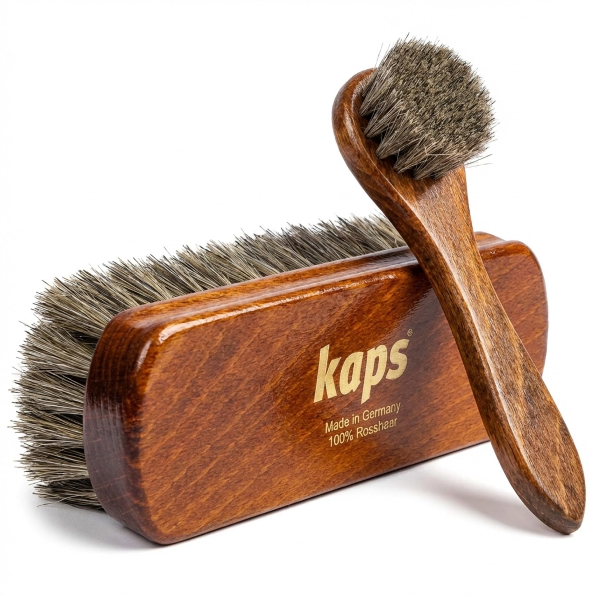 Horse Hair Shoe Brush Set | Leather Polish Dauber and Polishing Brush | Natural Horsehair Bristles, Real Wood Handle | Shoe Care for Boots Shoes Bags Sofas Suede Nubuck - Kaps