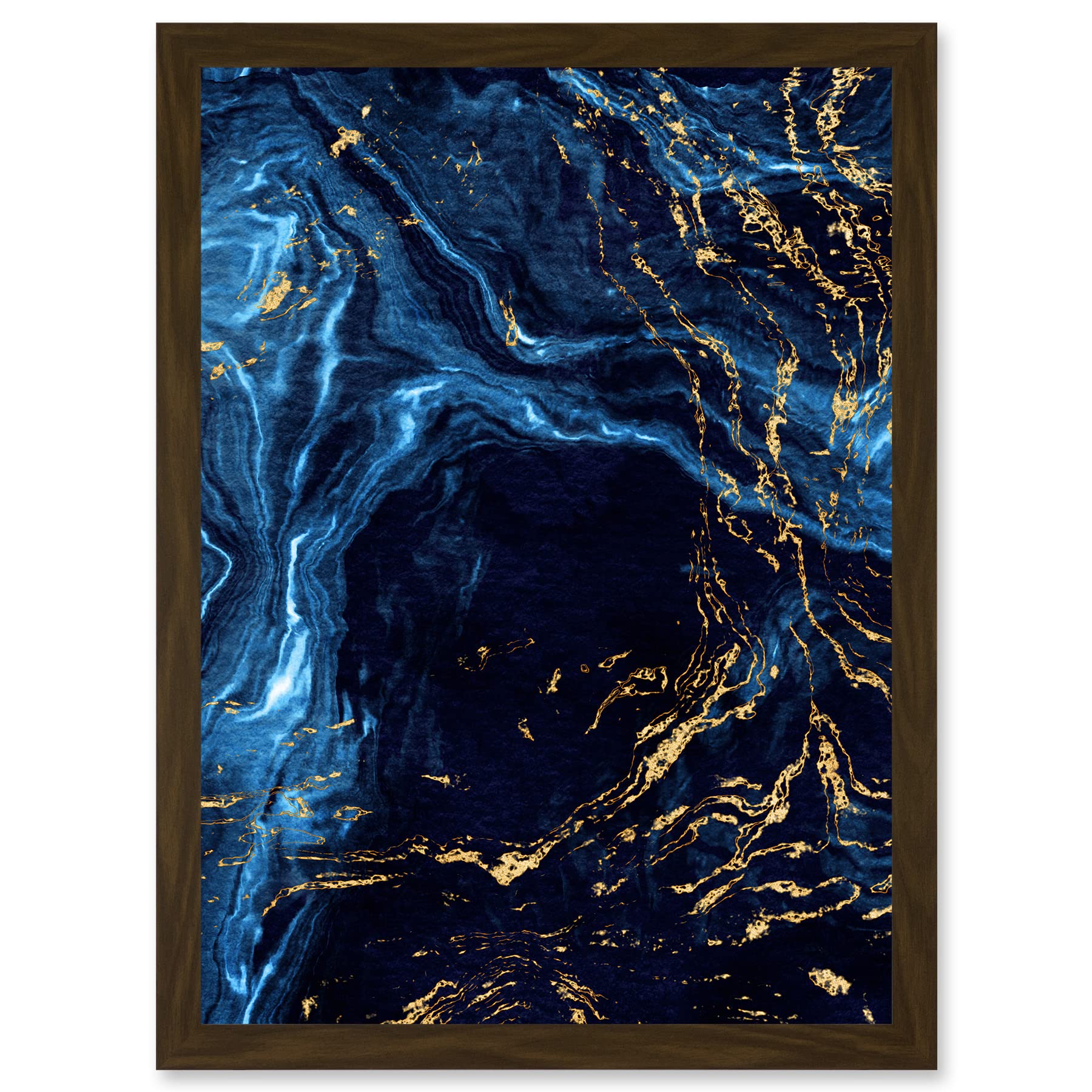 Abstract Dark Blue Gold Water Artwork Framed Wall Art Print A4 - Artery8