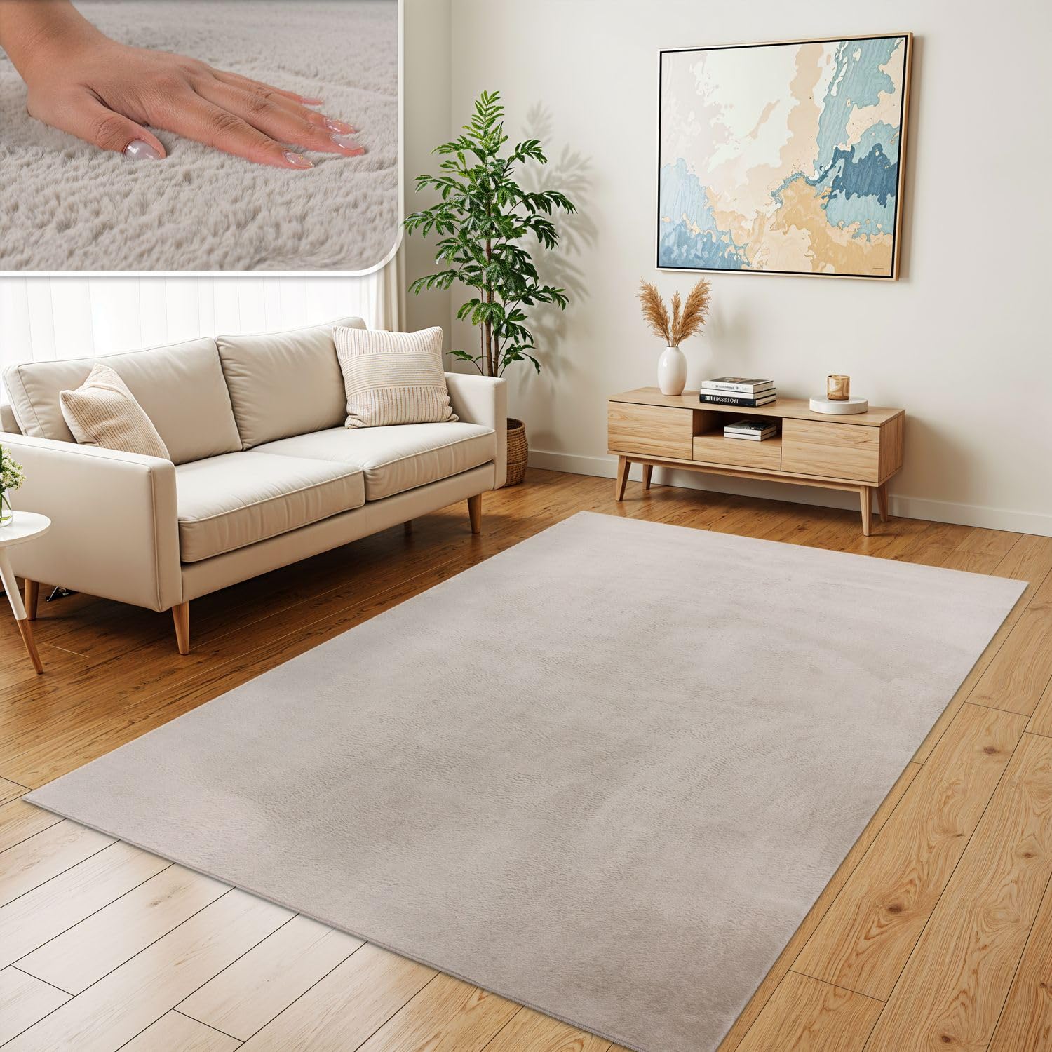 TT Home Wohnzimmer Teppich Hochflor Langflor Kunstfell Weich Modern Unifarben Flauschig, Farbe:Beige, Größe:160x220 cm