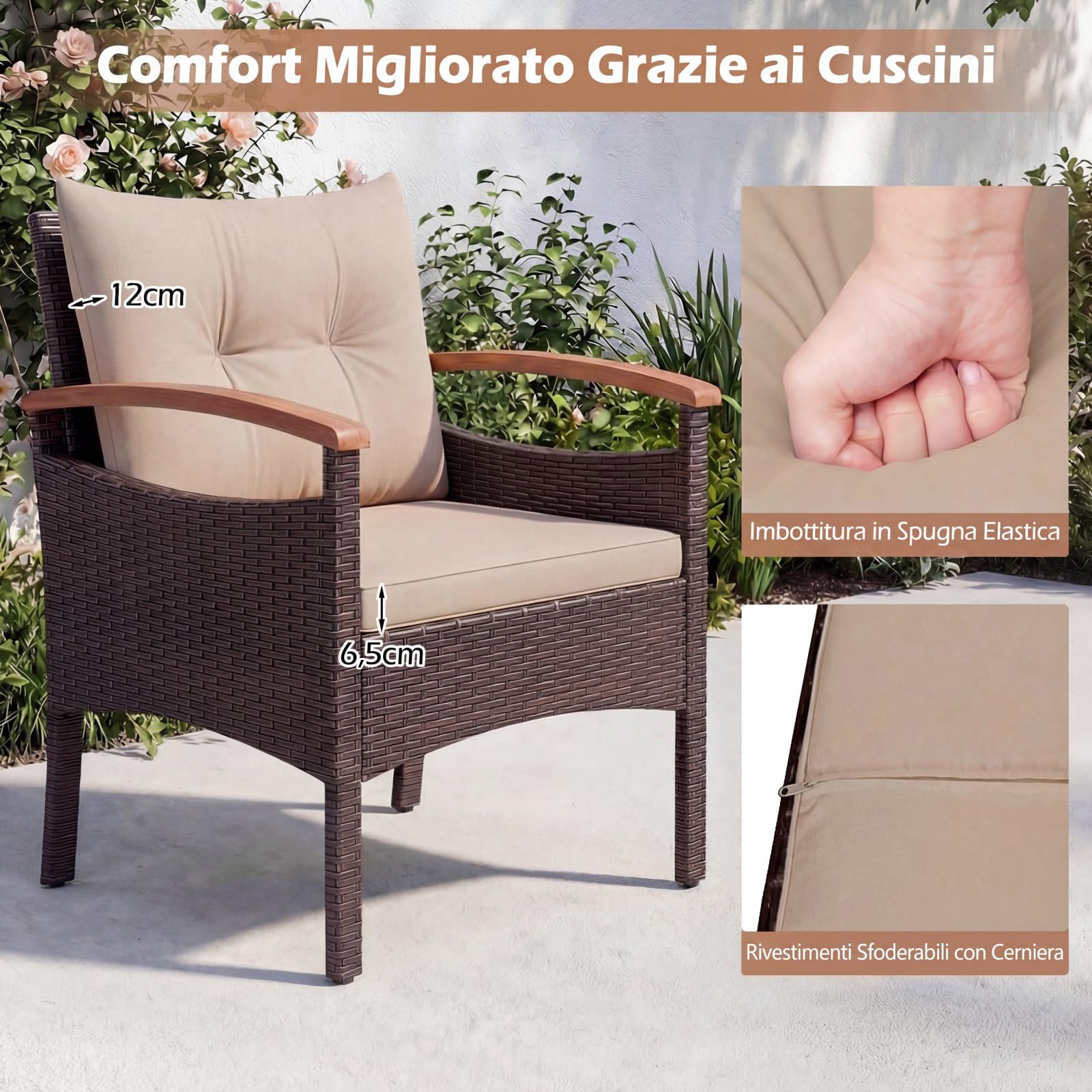 COSTWAY Set Salotto da Giardino in Rattan da 5 Pezzi con 2 Ottomane Marrone