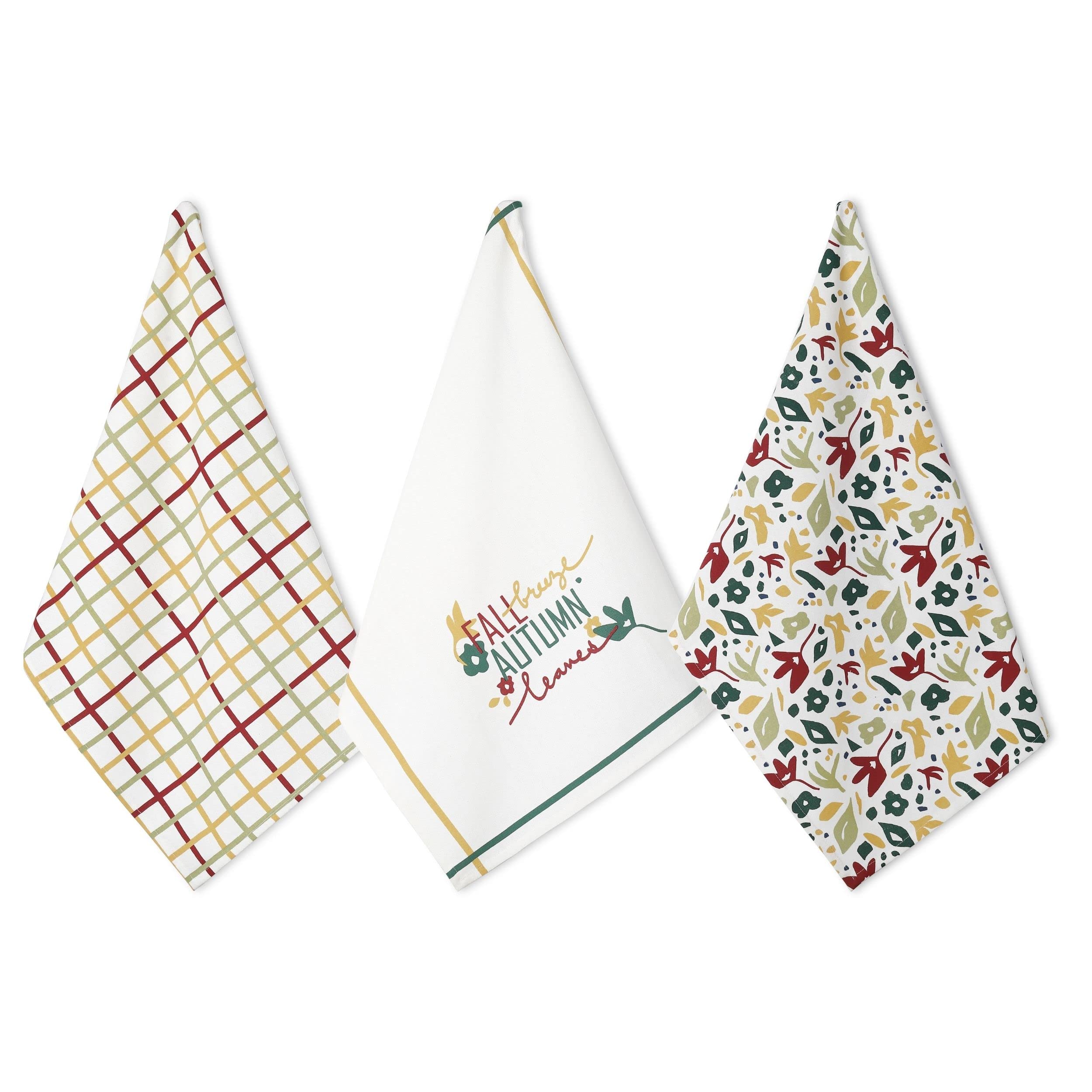 Folkulture Kitchen Towels or Dish Towel | (20x26) 100% Recycled Cotton Set of 3, Fall Kitchen Towel with Hanging Loop or Hand Towels | Dishcloth or