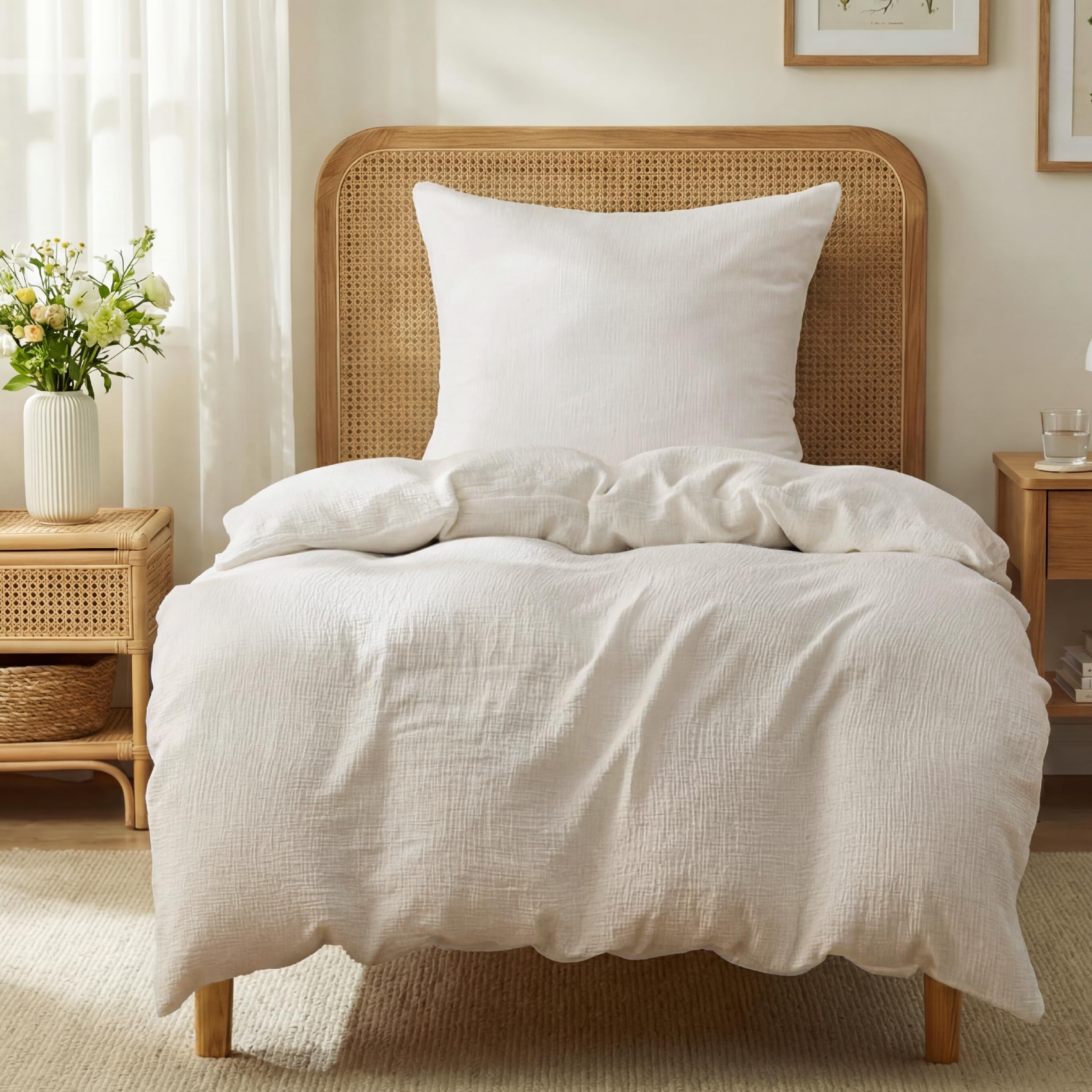 BEDSURE Musselin Bettwäsche 135x200 2teilig - 100% Baumwolle Bettwäsche-Sets für Kinder und Erwachsene, 1 Bettbezug 135 x 200 und 1 Kissenbezügen 80x80 cm, OEKO-TEX Zertifiziert Sommerbettwäsche Beige - 1