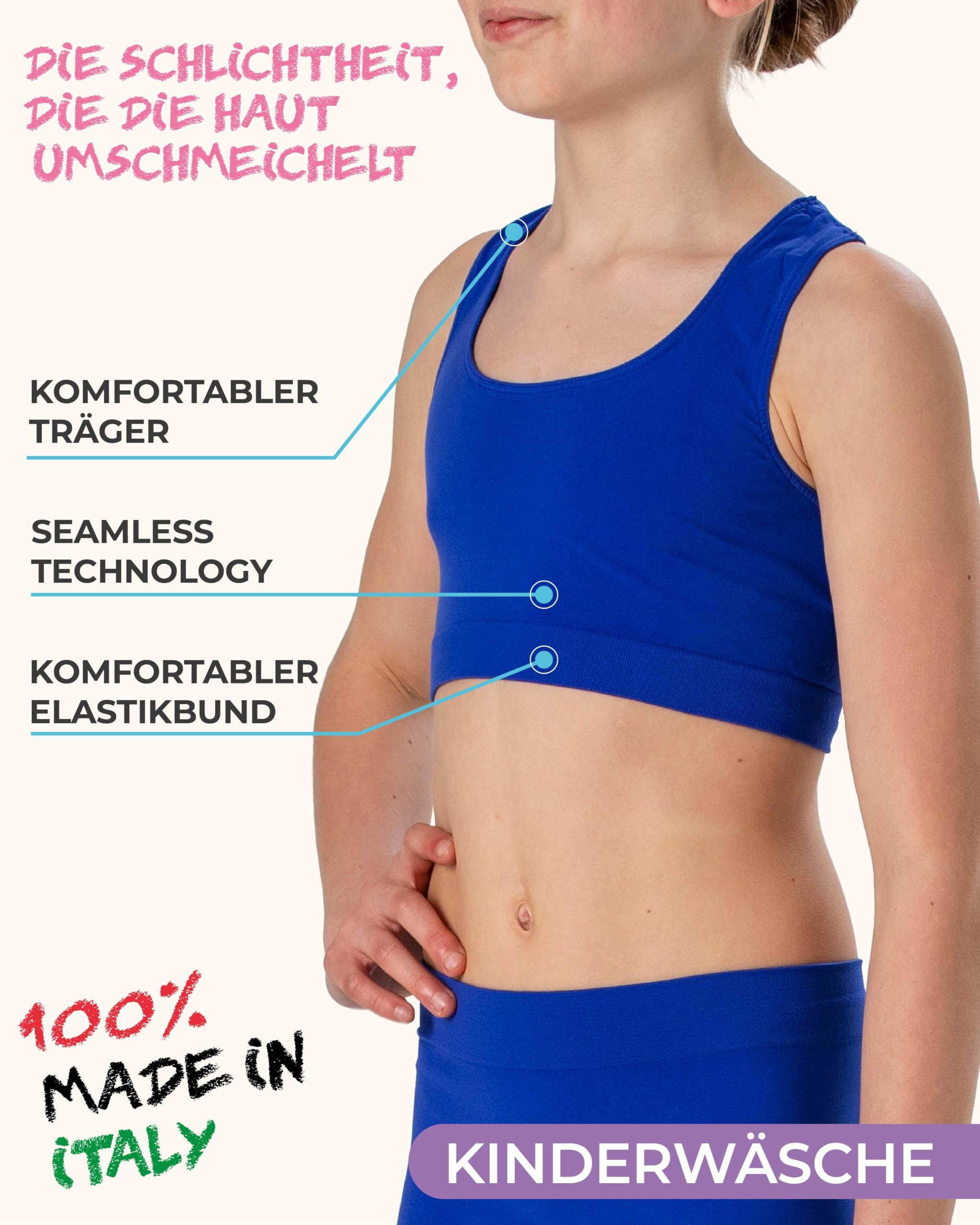 Risalti Bustier Mädchen Olympic Mikrofaser 3 STK - Sport Top Mädchen, Nahtlose Tank Tops Made In Italy