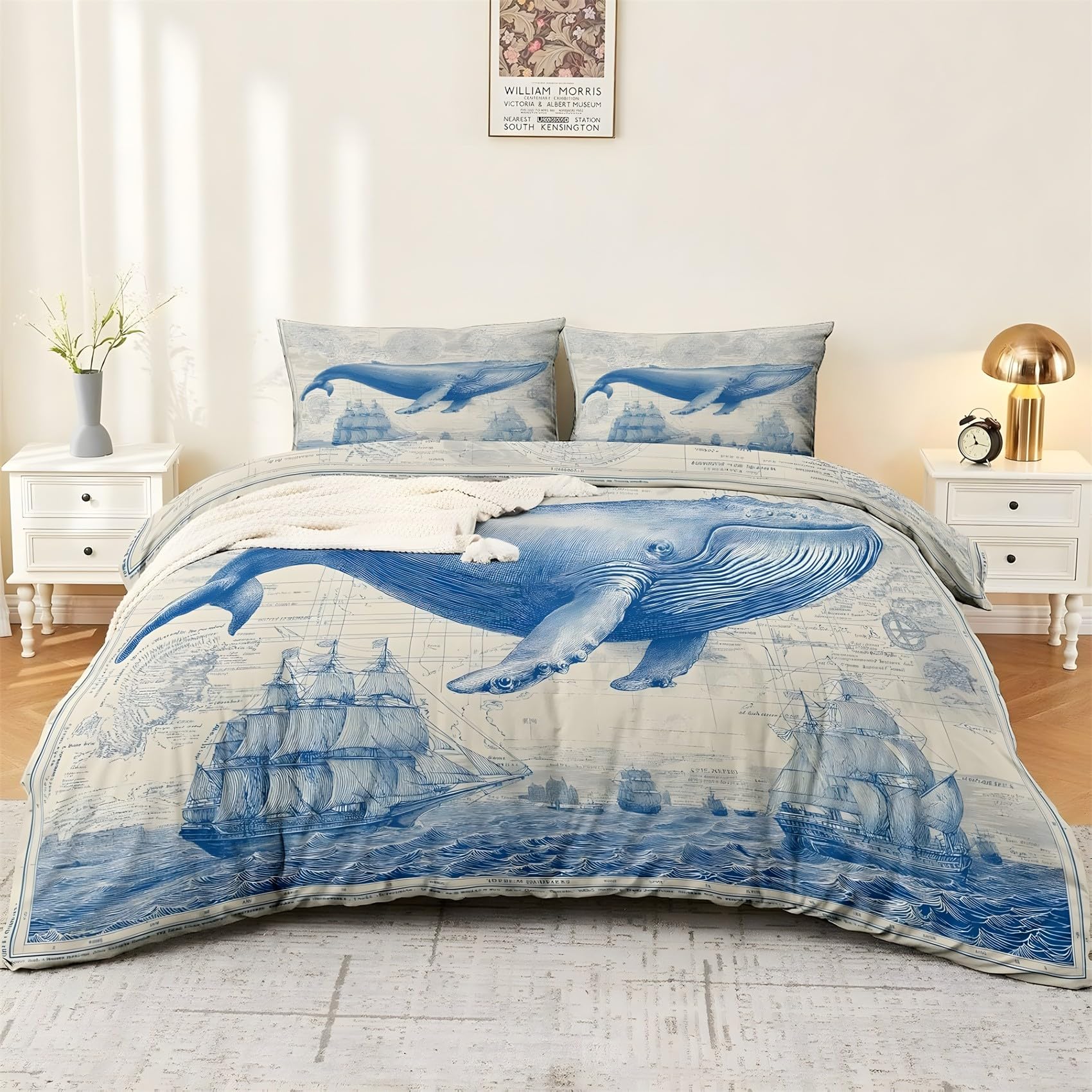 Ballena Funda Nórdica Cama 105 Juego, Reversible Microfibra Juegos Cama Azul Funda Edredon 180×220 y 2 Fundas 50x152, con Cremallera, Apto Hombres y Mujeres RP1060