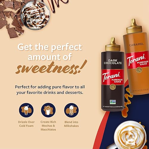 Miniatura 3 de Torani Puremade Salsa de caramelo y chocolate amargo variado, paquete de 2 para postres y bebidas de café, 16.5 onzas Ea