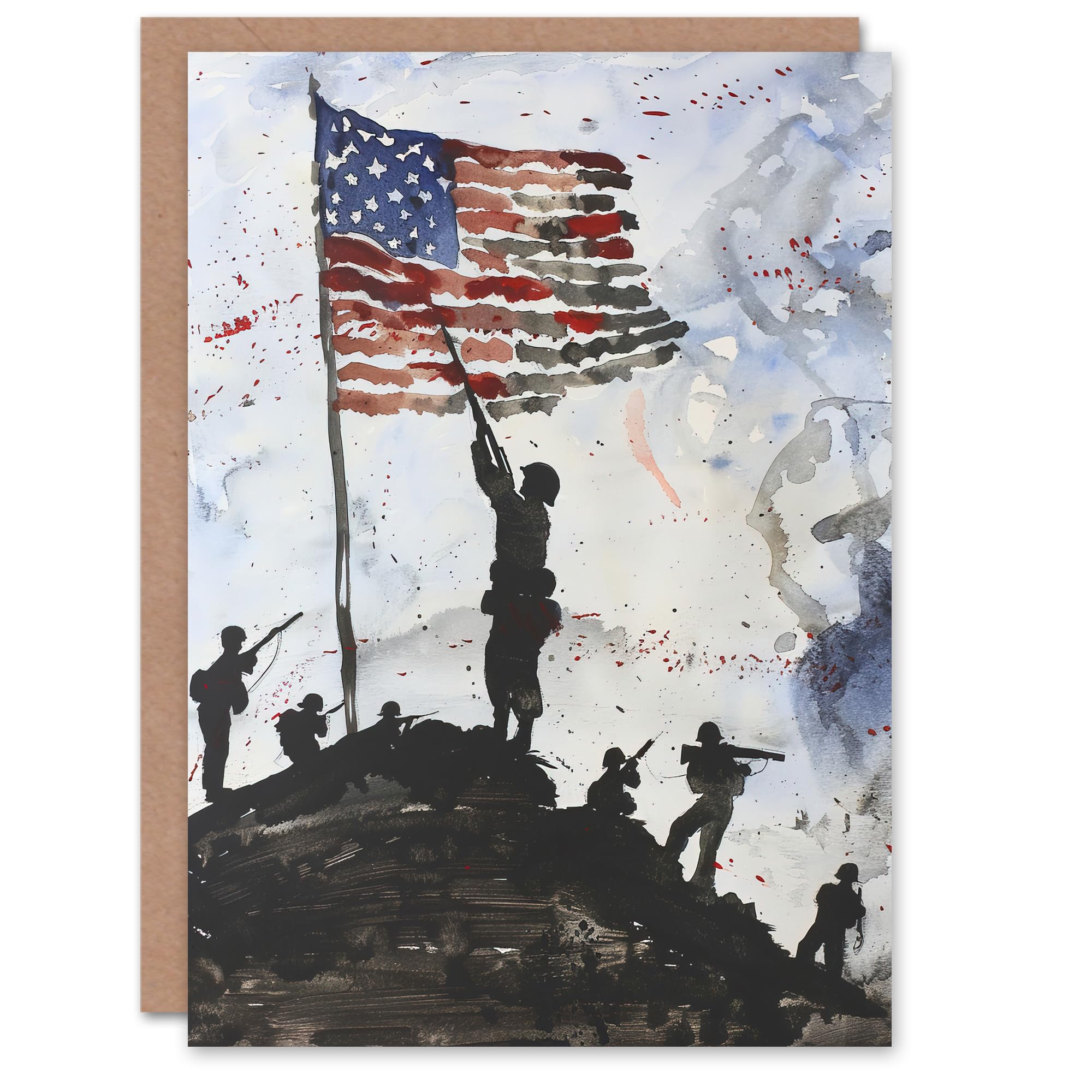 Artery8 Greeting Card Iwo Jima WWII Soldiers American Flag Watercolour For Him Man Birthday Card