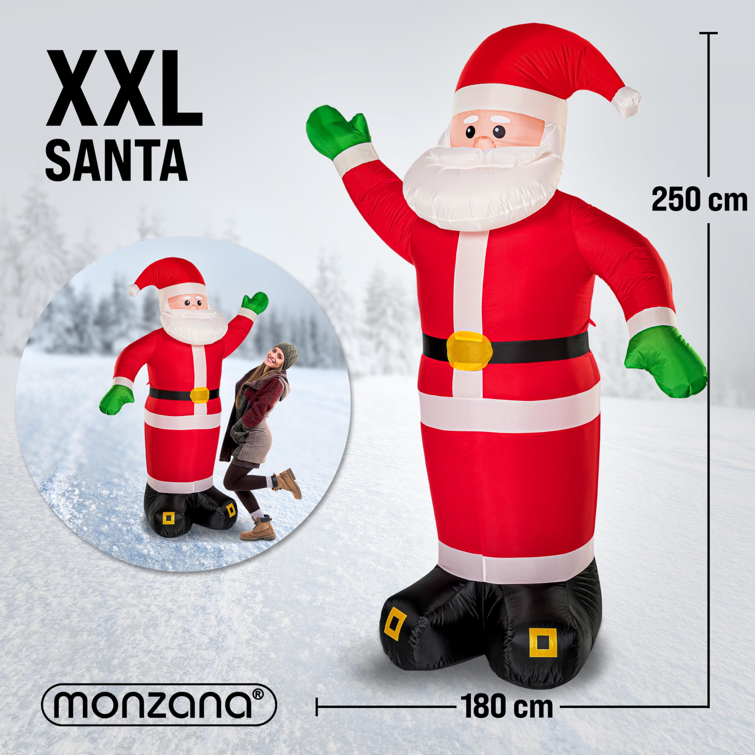 Monzana Babbo Natale Pupazzo Gonfiabile XXL 250cm Illuminazione Luce LED Regalo Natalizio Decorazione Esterno