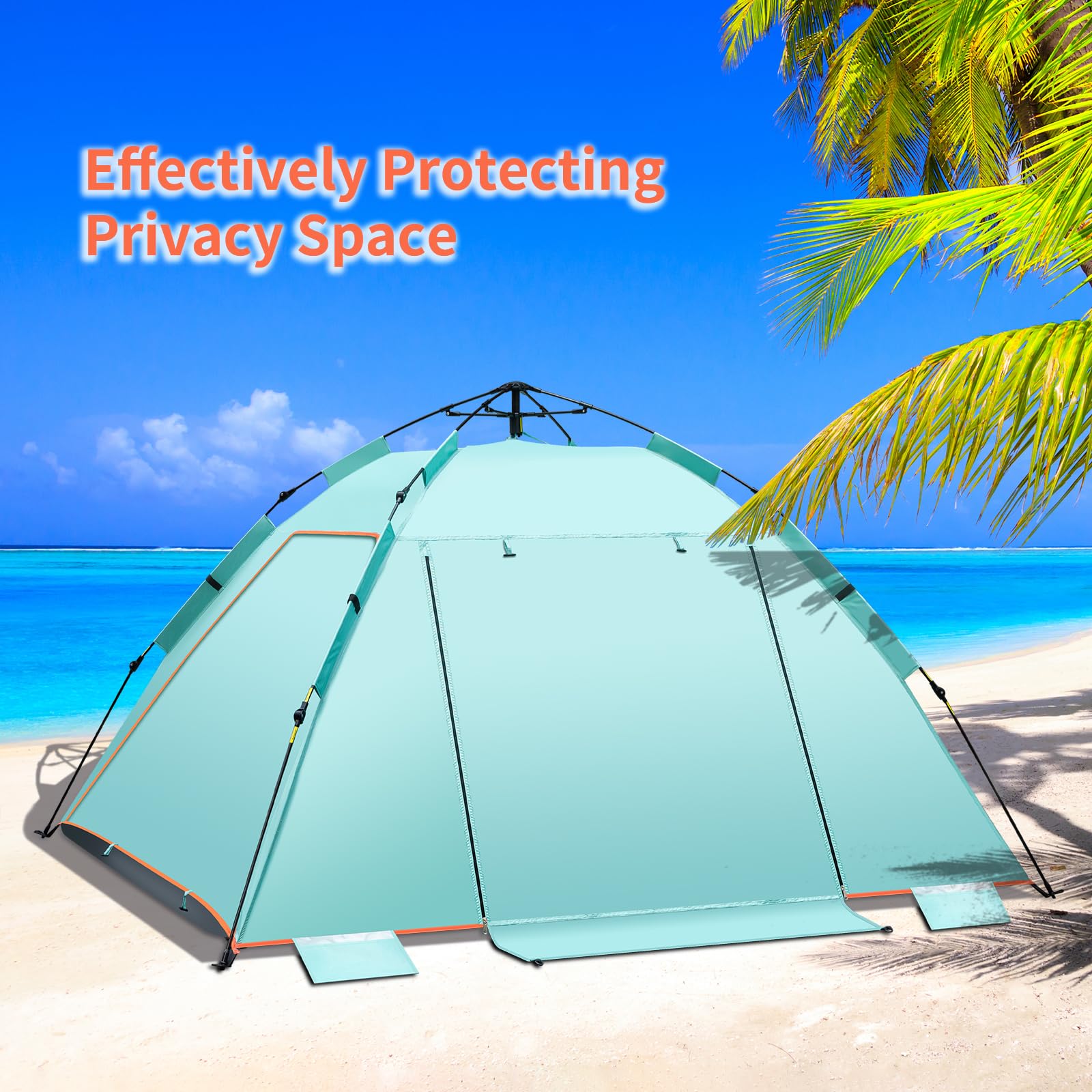 4-5 Person Instant Pop Up Automatisches Strandzelt, Extra großes tragbares belüftetes automatisches Sonnenschutz mit 3 erweiterbarer Veranda, UPF 50+ Easy Setup Strandmuschel für Picknick, Strand