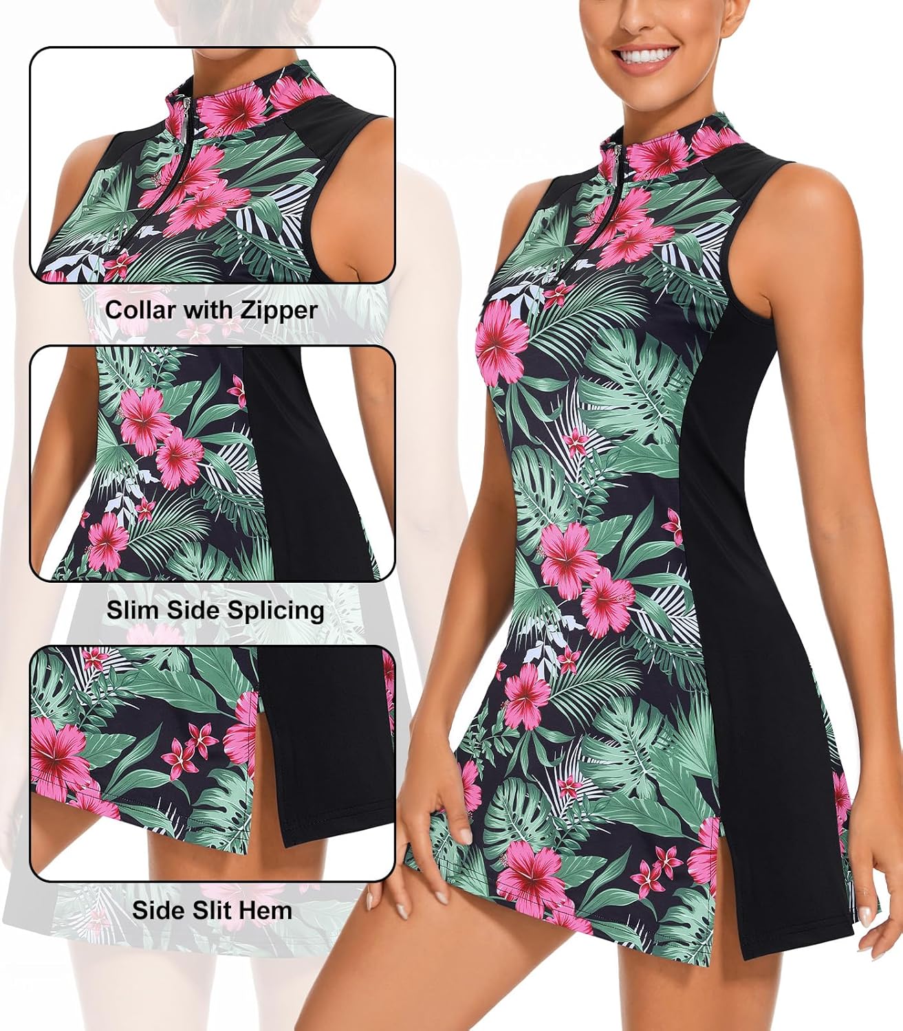 Viracy Tennis Dress Golf Dresses for Women with Shorts, Pockets Sleeveless Zip Up Stand Collar Lightweight Athletic Dress - Image 4