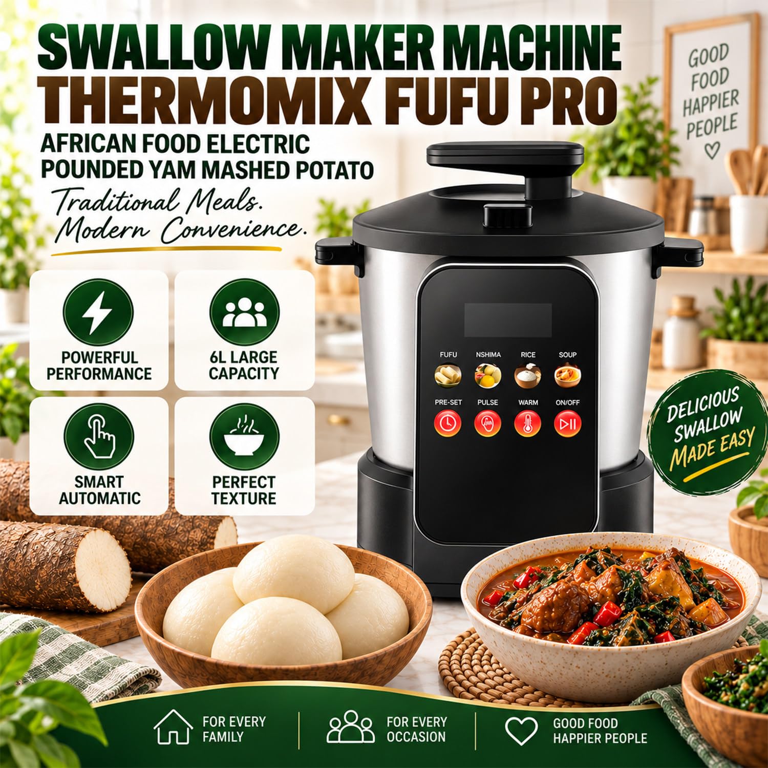 Robot Culinaire Africain, Machine à Fufu, Machine à Fufu électrique 6l