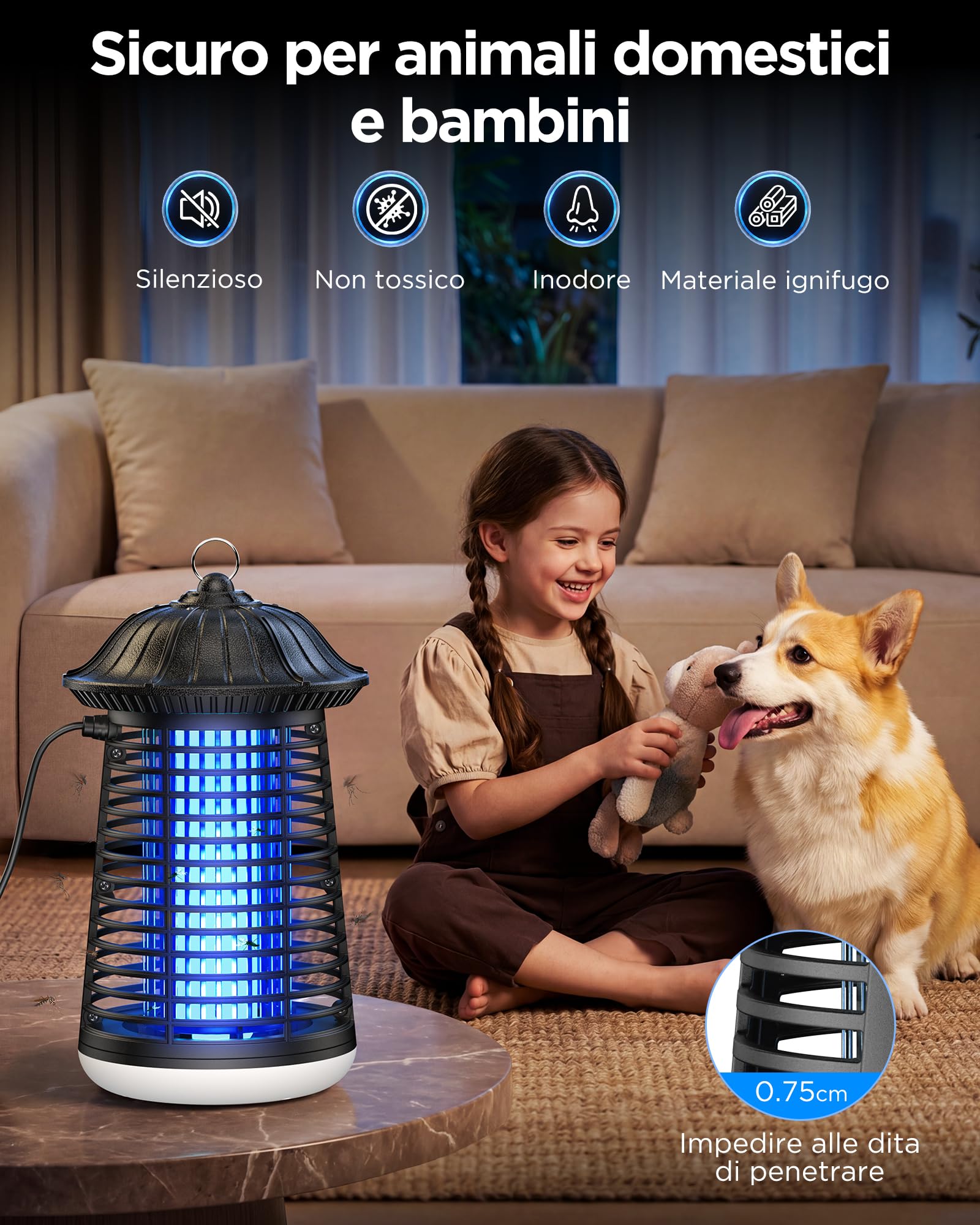 VIWAVE Lampada Antizanzare Elettrica, 4200V 15W UV Zanzariera con Luce LED, Antizanzare da Interno ed Esterno Impermeabile IPX4, Trappola Zanzare, Zanzare Elettrico per Casa Giardino Cucina