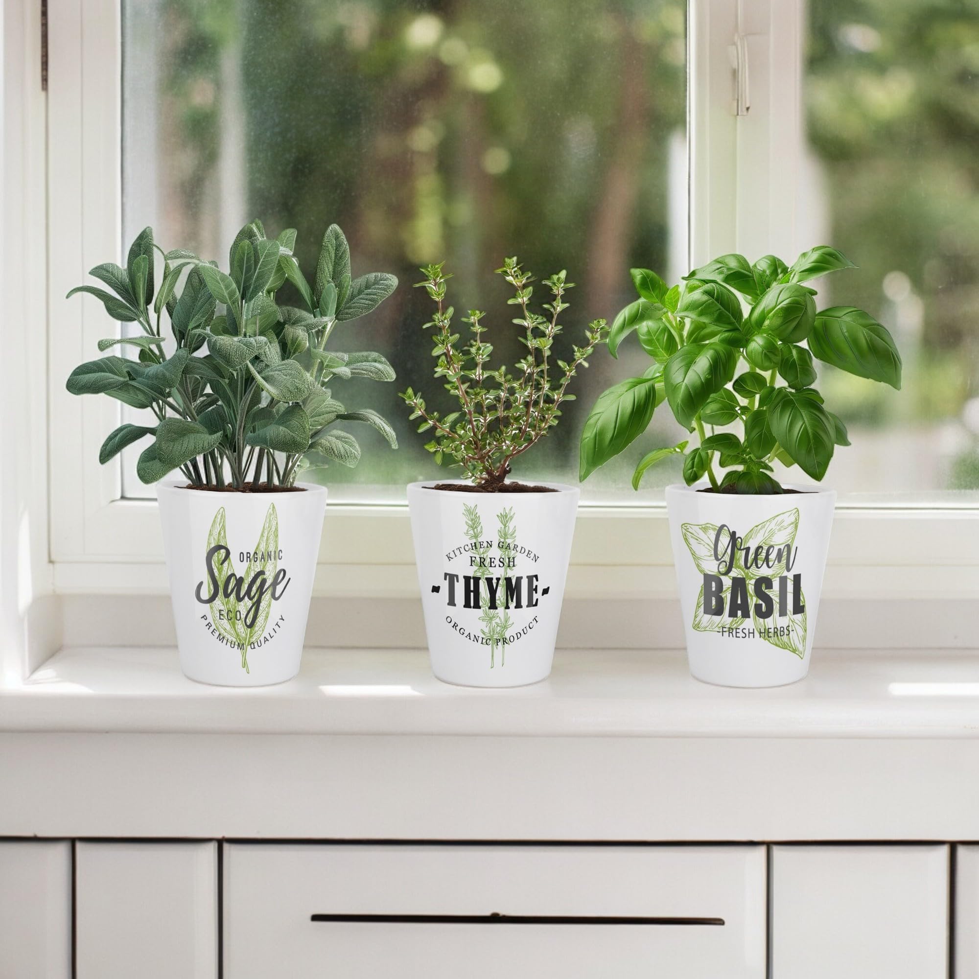Purely Home Chives Herb Plant Pot, Cooking Ingredients Green Herbs Small Ceramic Indoor Plant Pot with Drainage Hole - Image 2
