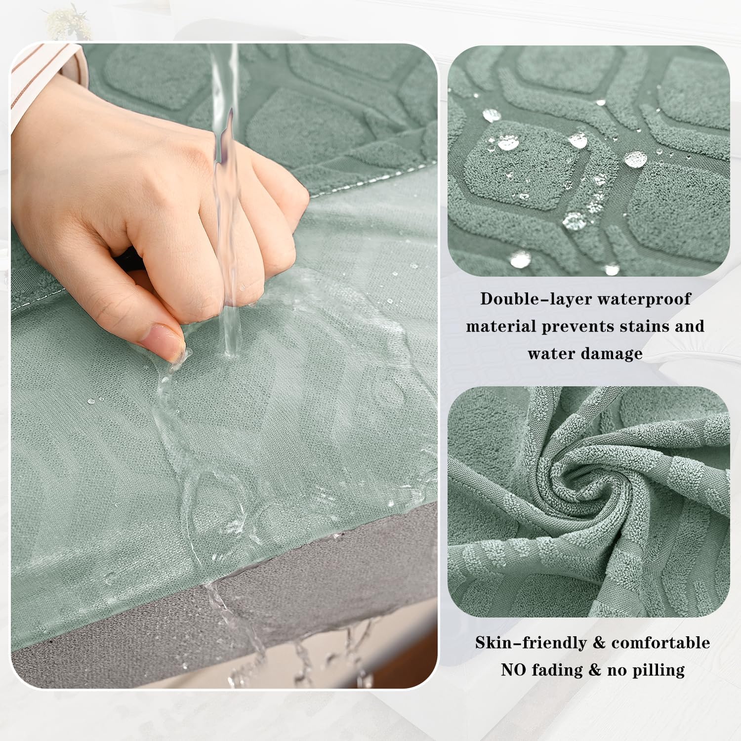 Waterproof 3 Pieces Couch Cushion Covers for Sectional Sofa, L Shape Chaise Lounge Sofa Cushion Covers Couch Seat Covers Washable (2PC + 1 Chaise, Sage Green)