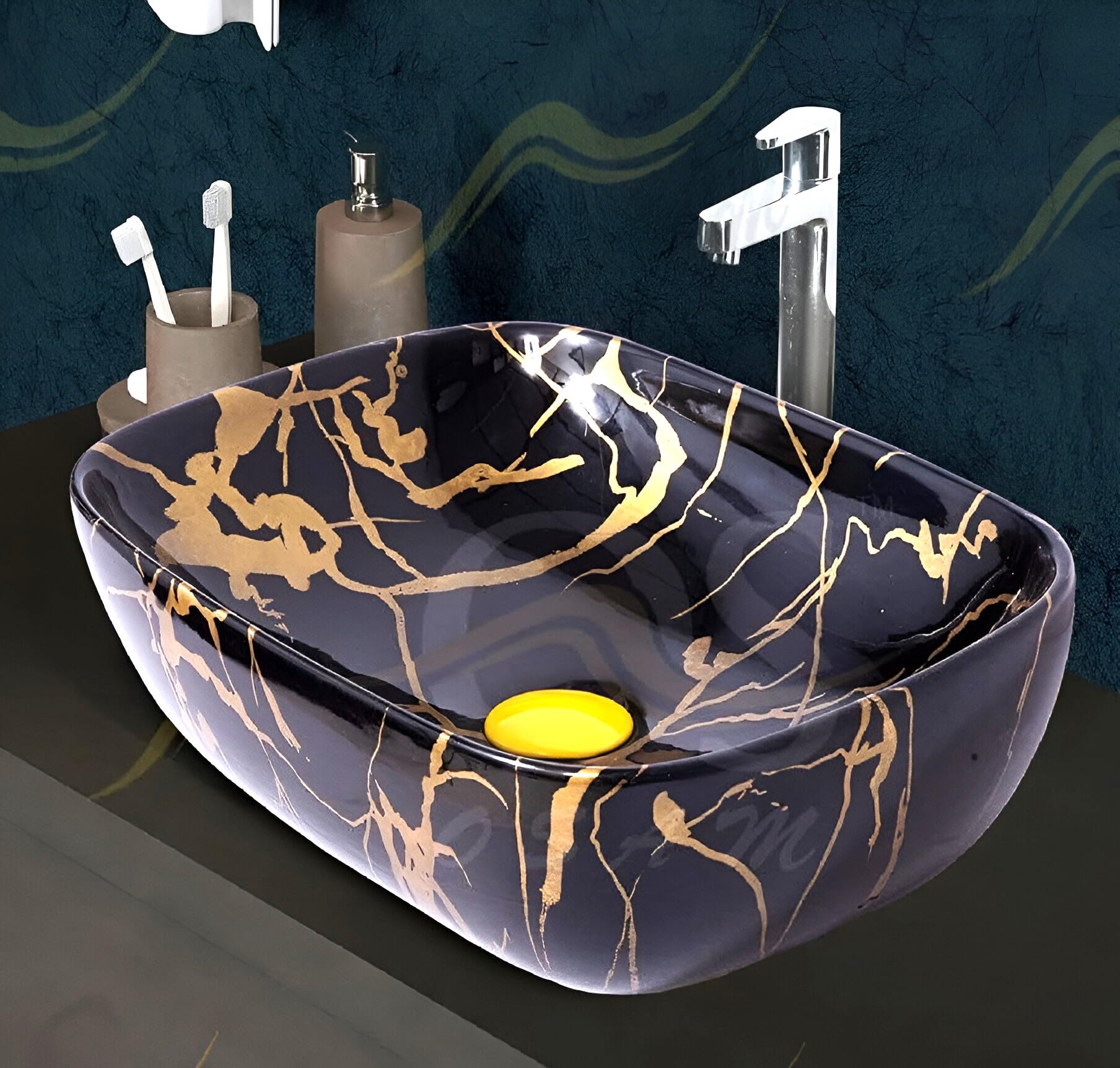 OSOSAM Premium Designer Table Top Ceramic Wash Basin/Vessel Sink with Slim Rim for Bathroom (18 x 13 x 5.5 Inch, Black .golden, Glossy Finish). (B0BFDGQYC2) Amazon Price History, Amazon Price Tracker