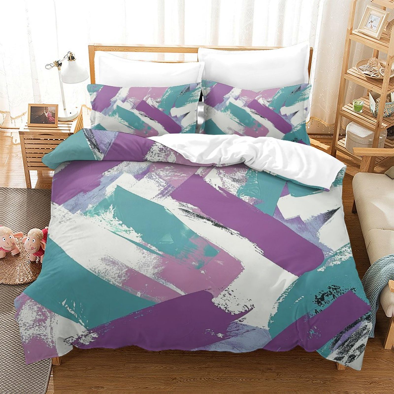 Housse de couette géométrie 220x240 cm avec taies d'oreiller pour lit King