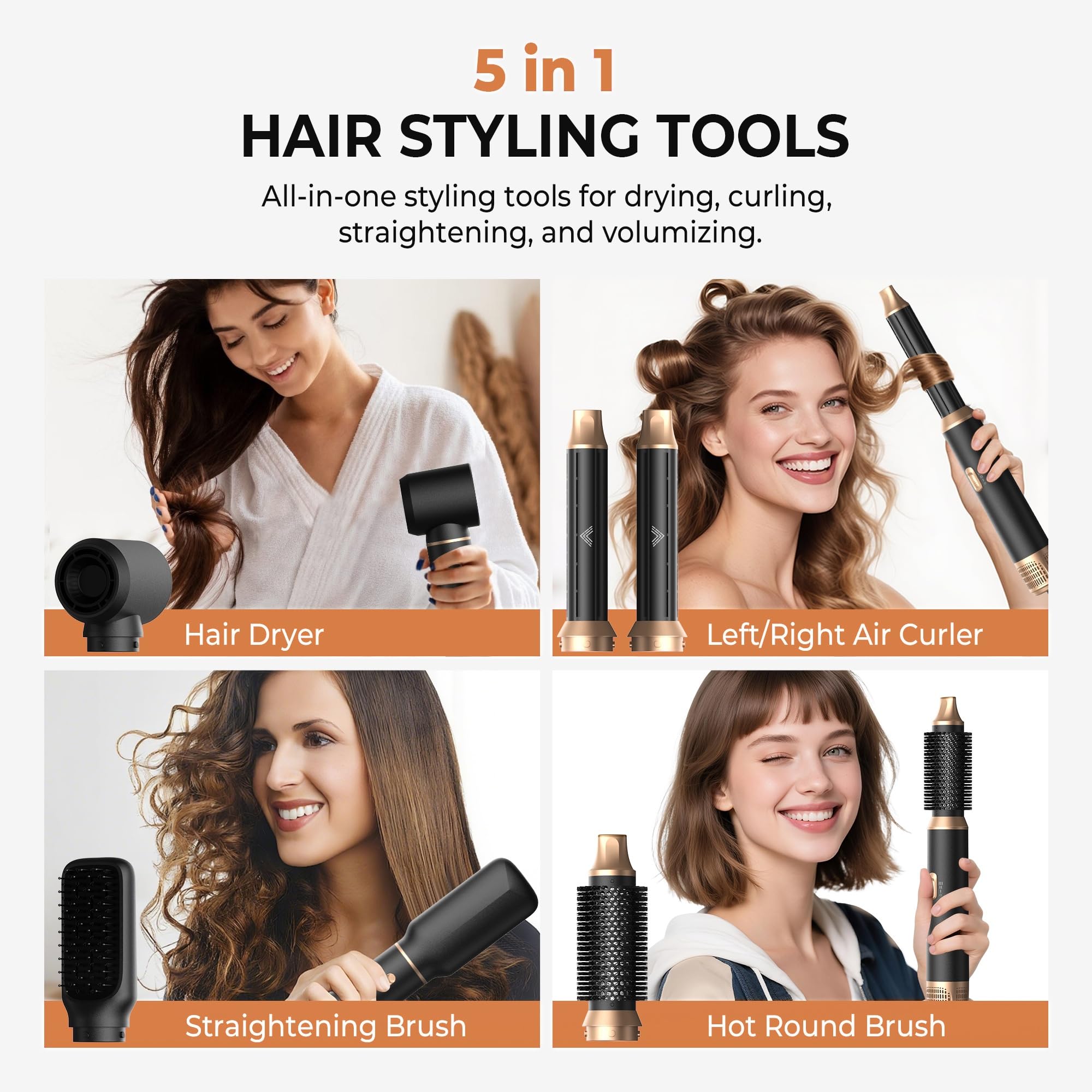 UKLISS Hair Styler 5 in 1 Airstyler Haarstyler Air Lockenstab | Föhn Glättbürste Multistyler Rundbürstenföhn Warmluftbürste Haarstyling Geräte Hair Dryer Geschenke für Frauen, Schwarz