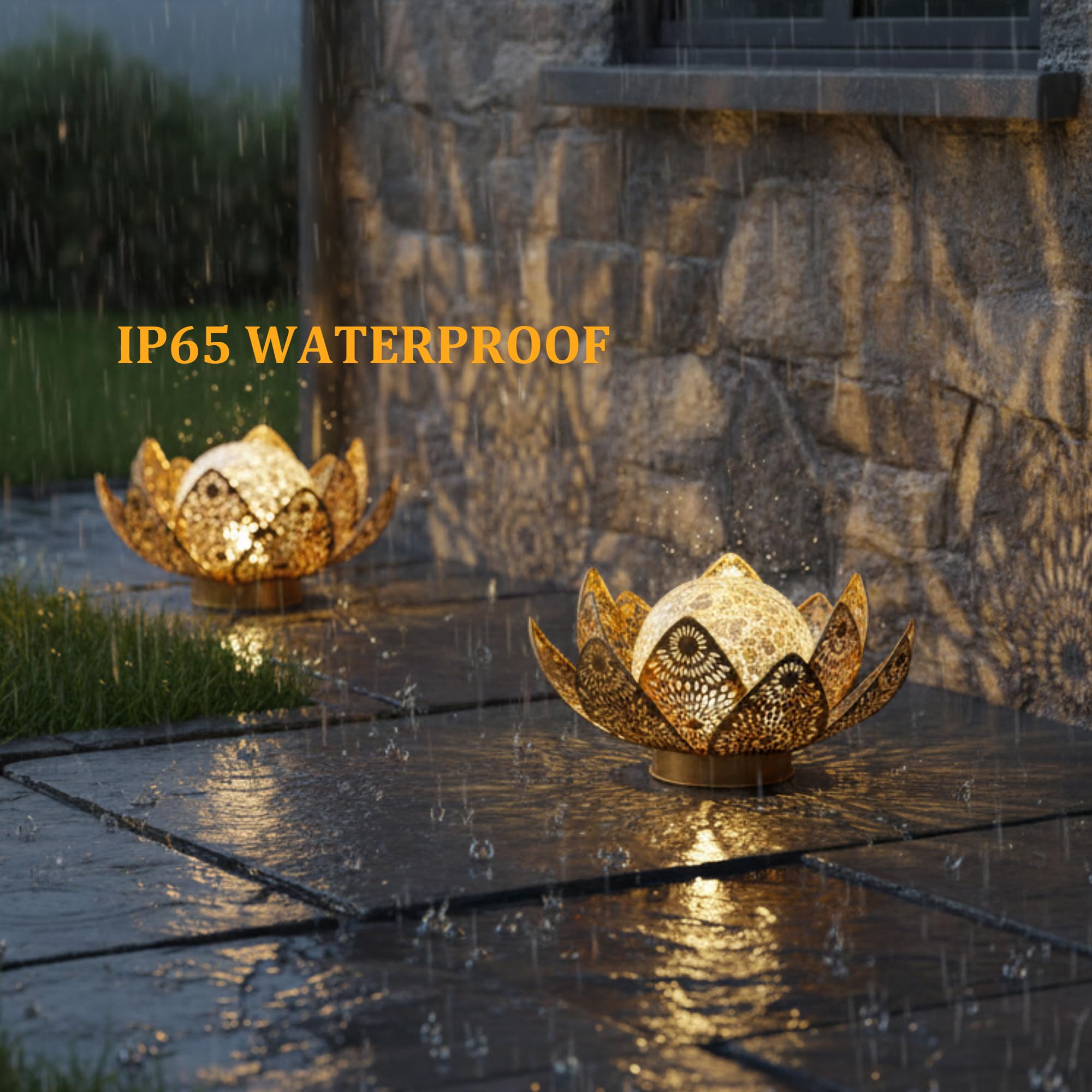 Solarleuchten für den Außenbereich, wasserdicht, IP65 – Lotusblumenlaterne mit Craquelé-Glas & Metallblüten, Gartendekoration für Terrasse, Weg, Rasen, automatisches Ein-/Ausschalten, Geschenk