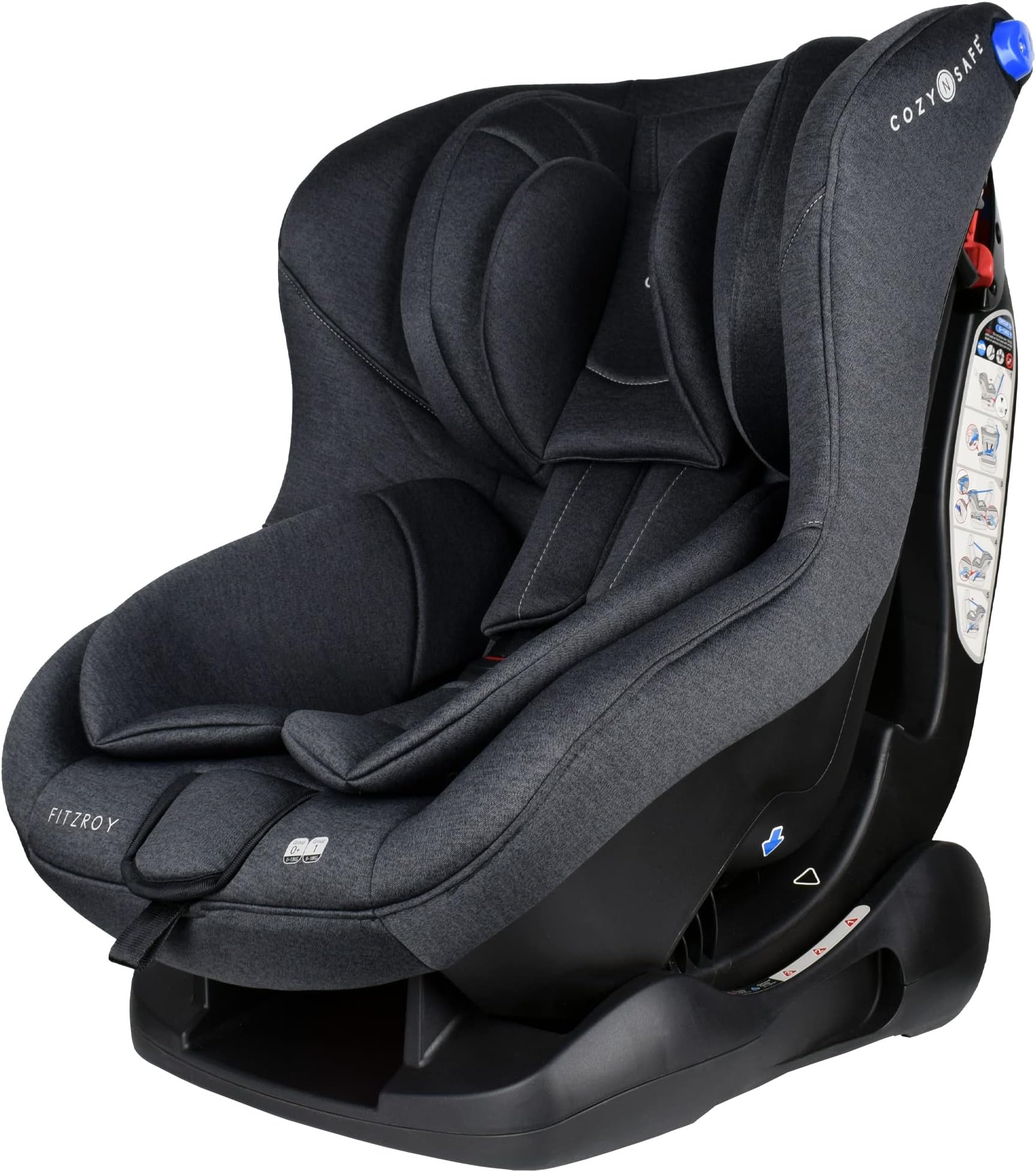 Cozy N Safe Fitzroy Group 0+1 Car Seat 0-18kg, Rear & Forward Facing, 5 Point Harness, Reclining Baby Toddler Car Seat, Birth to 4 Years, Deep Padded Child Seat (Graphite)
