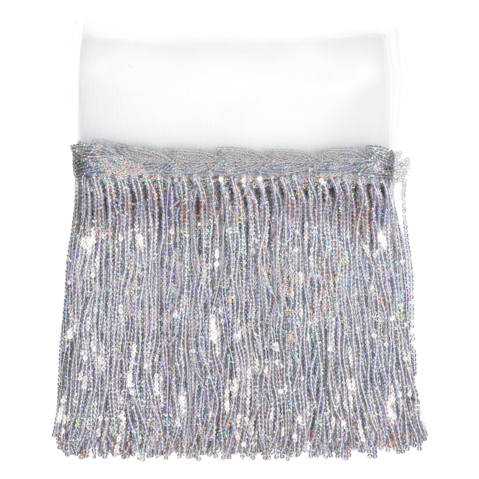 5 Yards Sewing Fringe Trim, Silver Sequin Lace Tassel Fringe Trim, Polyester Decorative Tape for DIY Dress Crafts Home Stage Costume Embellishment, Colorful Silver