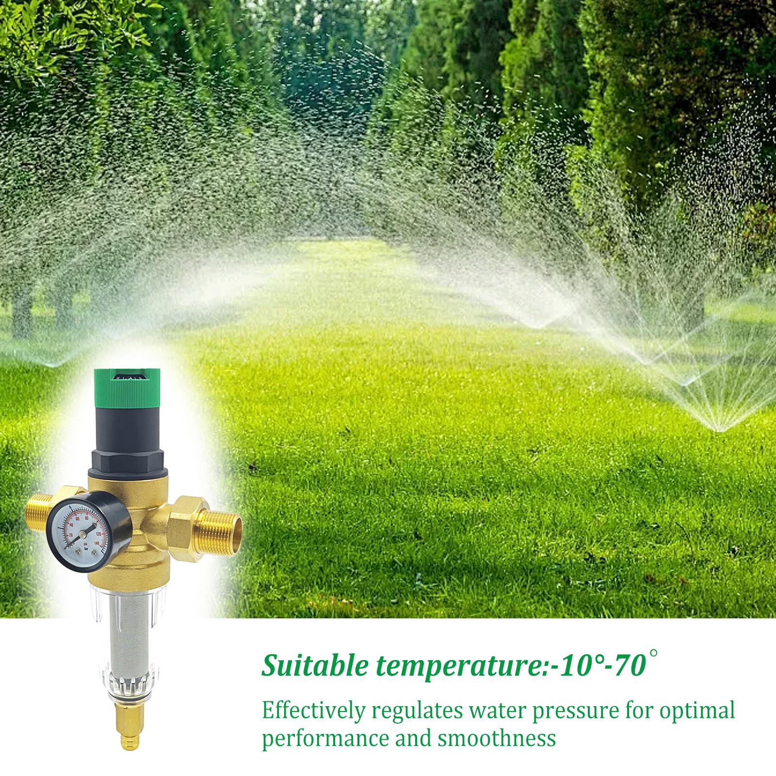 Réducteur de pression d'eau 1/2", filtre de rinçage avec réducteur de pression, valve de réduction de pression d'eau avec manomètre en laiton pour filtrer les impuretés dans l'eau
